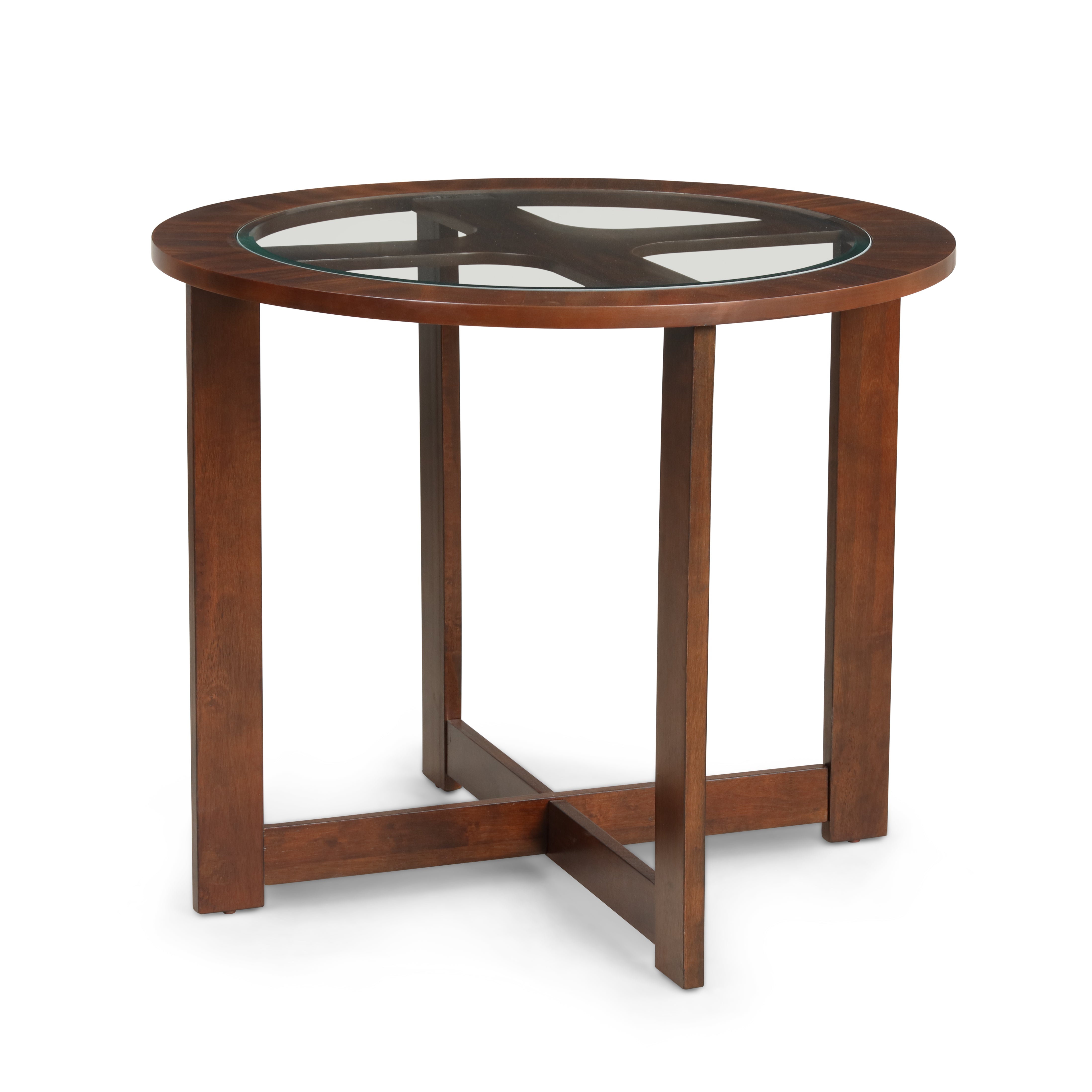 Roundhill Furniture Cylina Solid Wood Round Dining Table with Tempered Glass Top & 4 Chairs - Perfect for Kitchen, Dining Room, and Small Space Gatherings