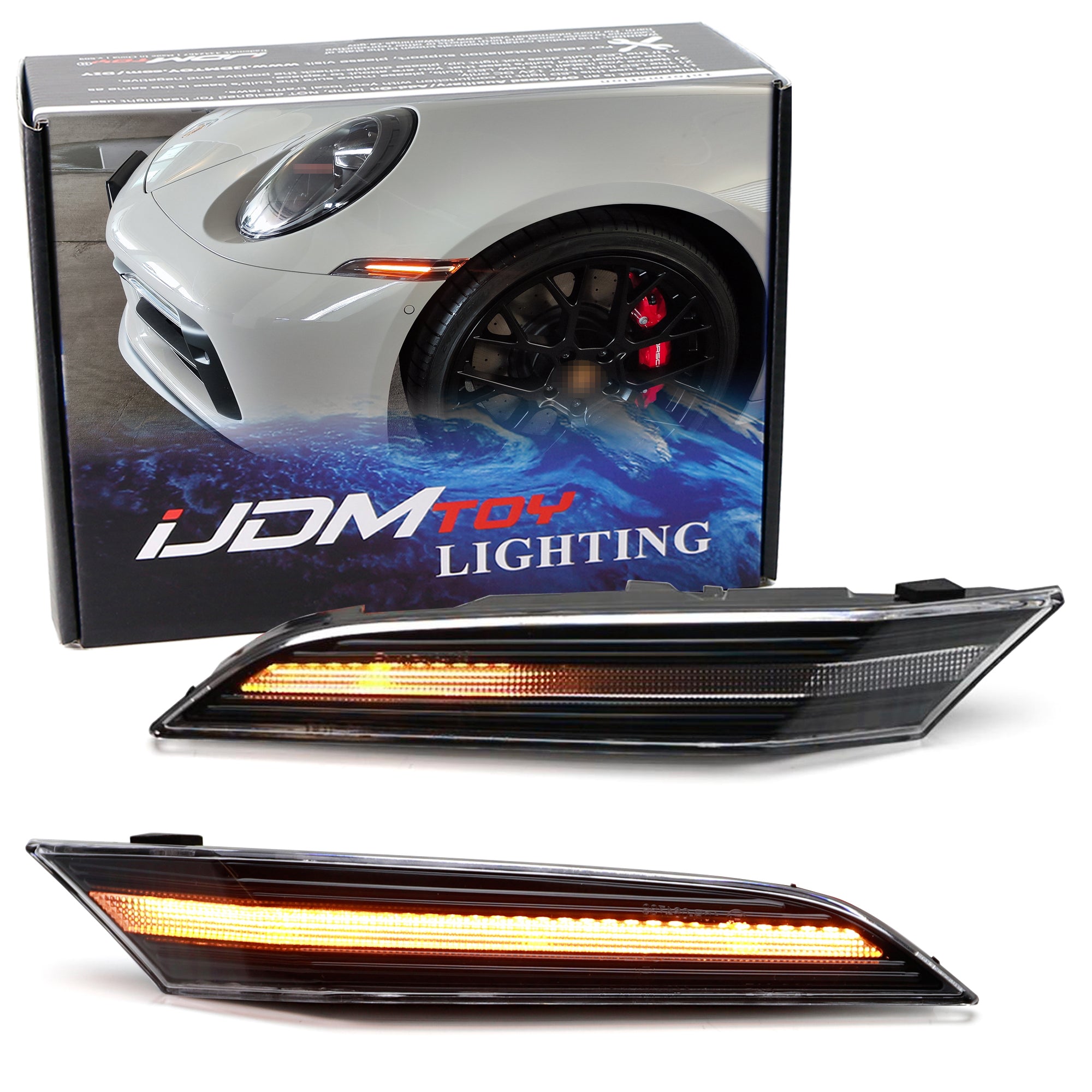 Clear Lens/Black Interior Sequential LED Side Markers for 2019+ Porsche 911 - Upgrade Your Car's Style & Safety (Perfect for Night Driving & Customization)
