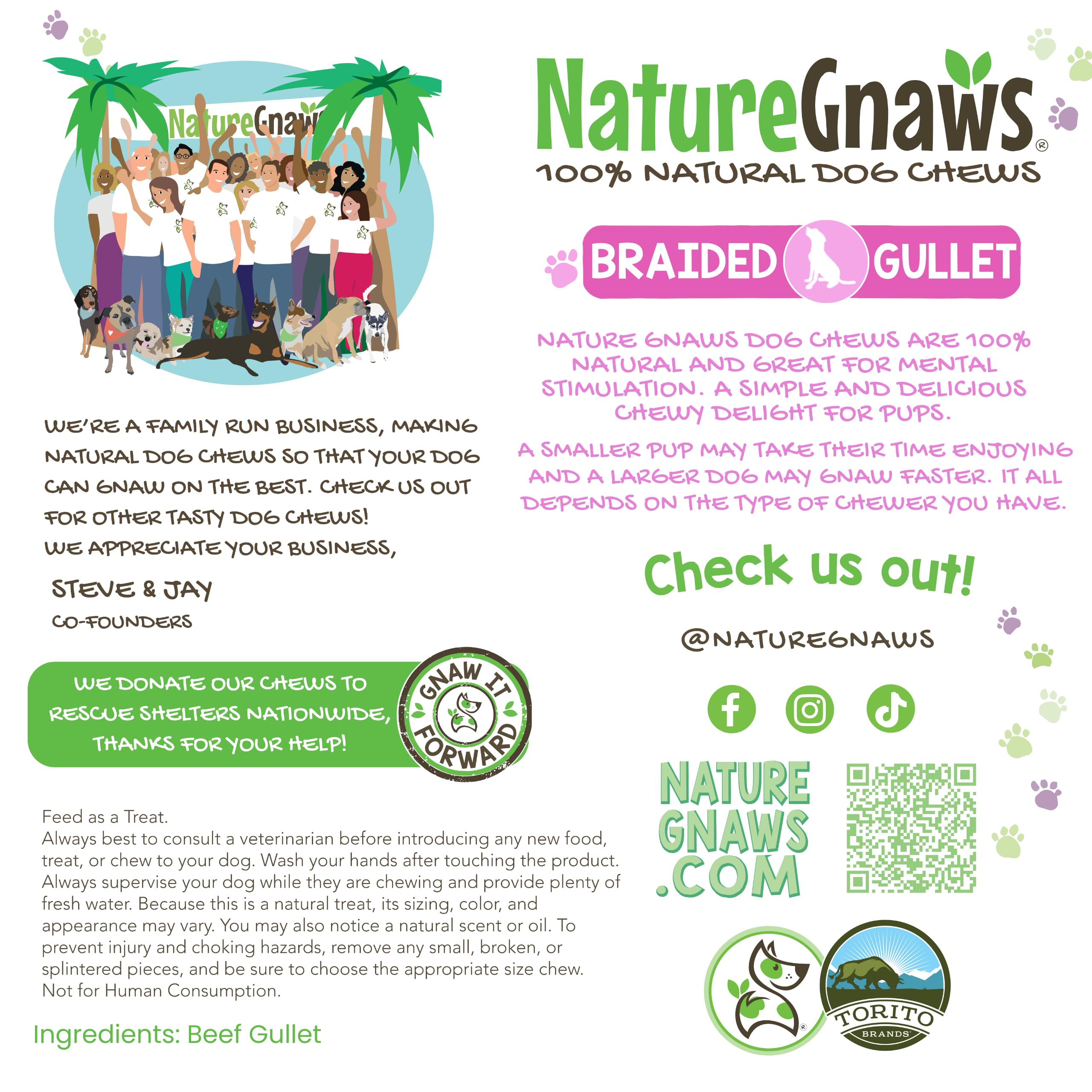 Nature Gnaws Braided Beef Gullet Dog Chews - 5-6