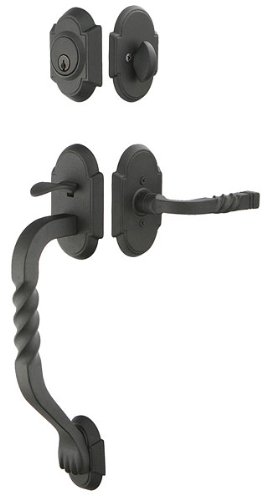 EMTEK San Carlos Tubular Entry Set with Matching Lever - Right Handed (RH) - Flat Black Steel (FBS) - 461222SCRHFBS - Perfect for Modern Homes & Office Doors