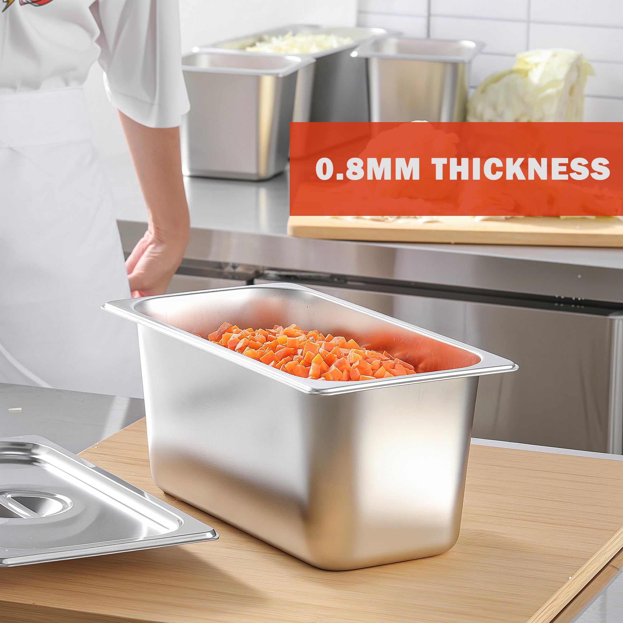 1/3 Size Commercial Stainless Steel Steam Table Pan with Lid - 6 Inch Deep Hotel Food Pan (6 Pack) for Buffet, Catering, Restaurants & Party Supplies | Durable Kitchenware for Food Warming, Serving & Storage