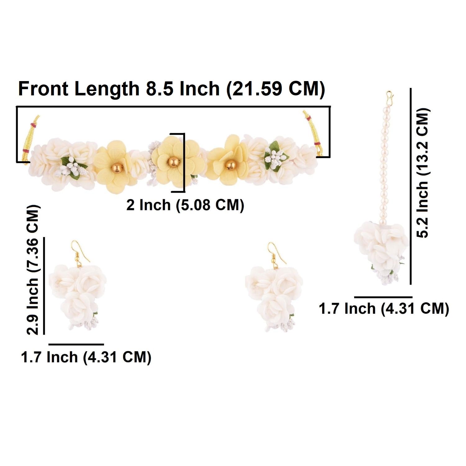 Efulgenz Handmade Indian Haldi Jewelry Set - Floral Choker Necklace, Earrings & Maang Tikka for Women | Wedding, Haldi & Mehendi Ceremonies | Perfect for Bridal Accessories, Cultural Events and Festive Occasions