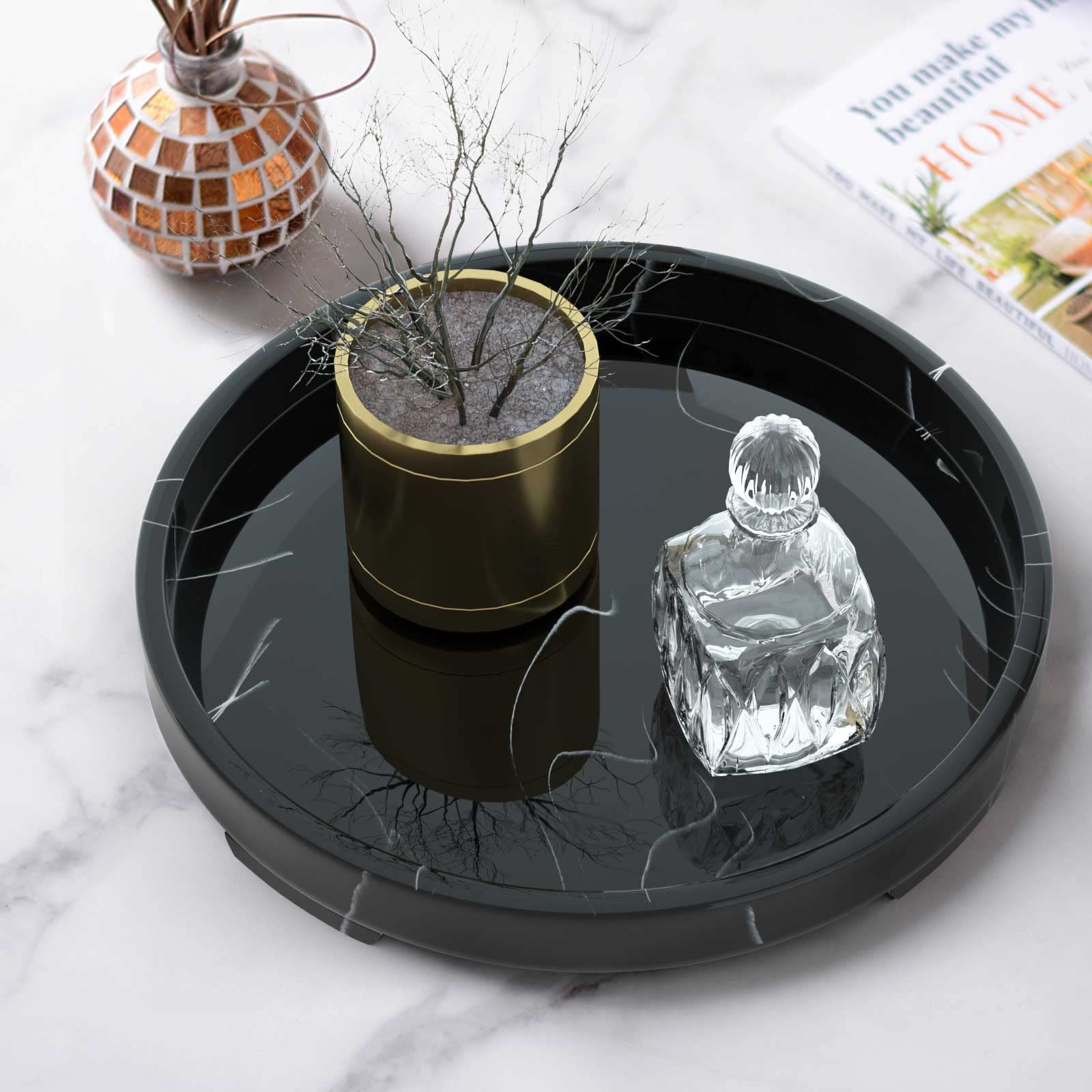 Jolitac Marble Bathroom Tray - Elegant Perfume & Jewelry Organizer with Ring Holder | Stylish Countertop Decor for Vanity, Kitchen, Coffee Table | Perfect for Candles, Soap, Towels & Tissue Box | Modern Home & Bathroom Accessory