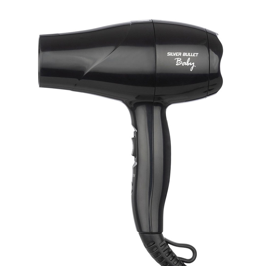 Dual Voltage Hair Dryer for Travel - Silver Bullet Baby Black | Compact & Lightweight for Hotels, Dorms, Gym, Salon & On-the-Go Styling