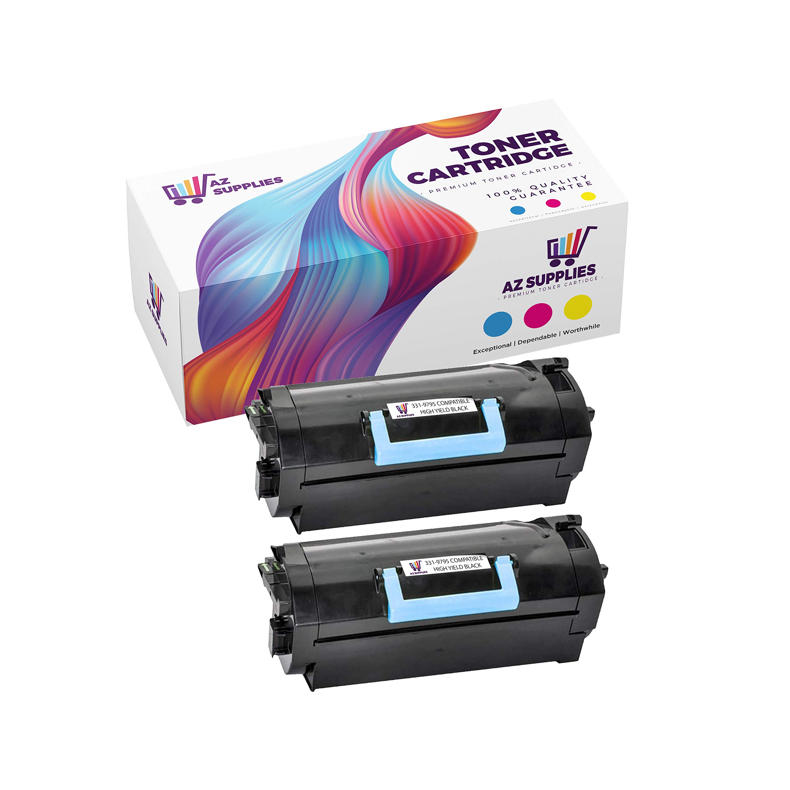 AZ Supplies Compatible Toner Cartridge Replacement for Dell 331-9795 (2-Pack) - High Yield Black Laser Printer Cartridge YT3W1 B5465DNF | Perfect for Office & Home Printing Needs