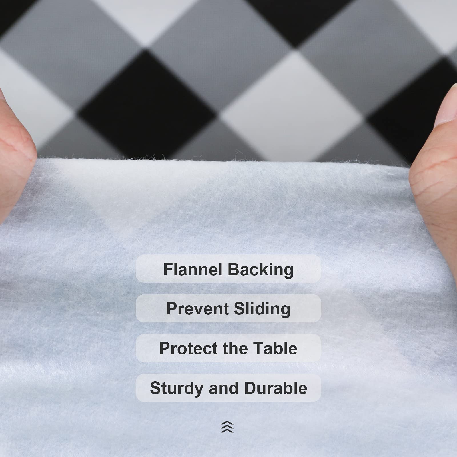 Vonabem 100% Waterproof Round PVC Tablecloth - Checkered Vinyl Table Cover, Oil & Spill Proof, Easy to Clean - Perfect for Indoor & Outdoor Dining, Picnics, BBQs (Black, 60 Inch Round)