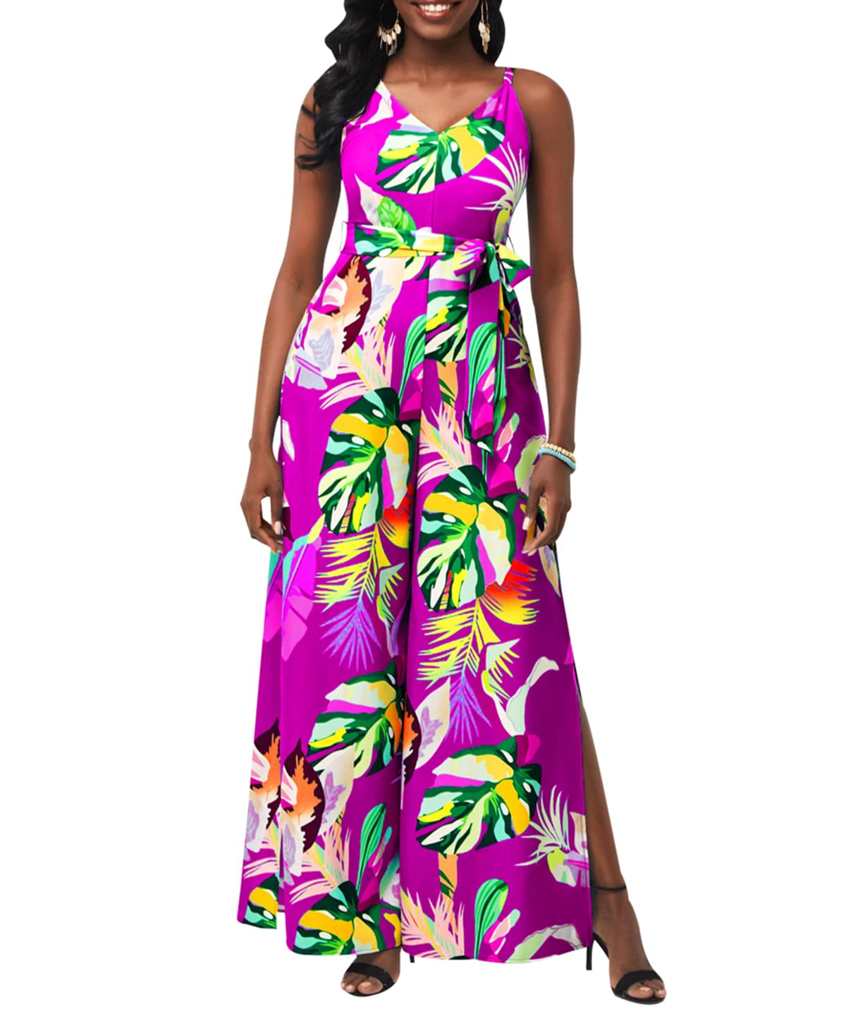 JTNFairy Women's Summer One Shoulder Stretchy Jumpsuit - High Waist Wrap Romper with Pockets | Elegant Casual Outfit for Beach Vacation, Date Night & Party Wear