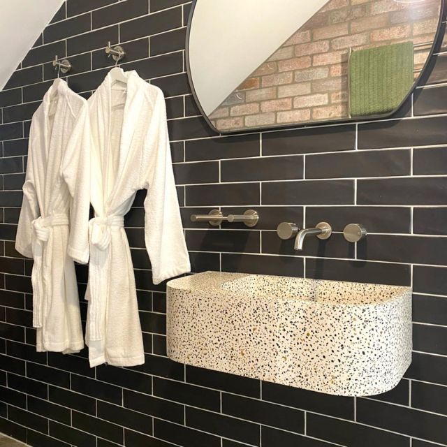 Fienza Blanca Modern Concrete Wall-Mounted Basin Sink - 650x300x200mm Terrazzo Design for Bathroom Vanity & Powder Room Decor