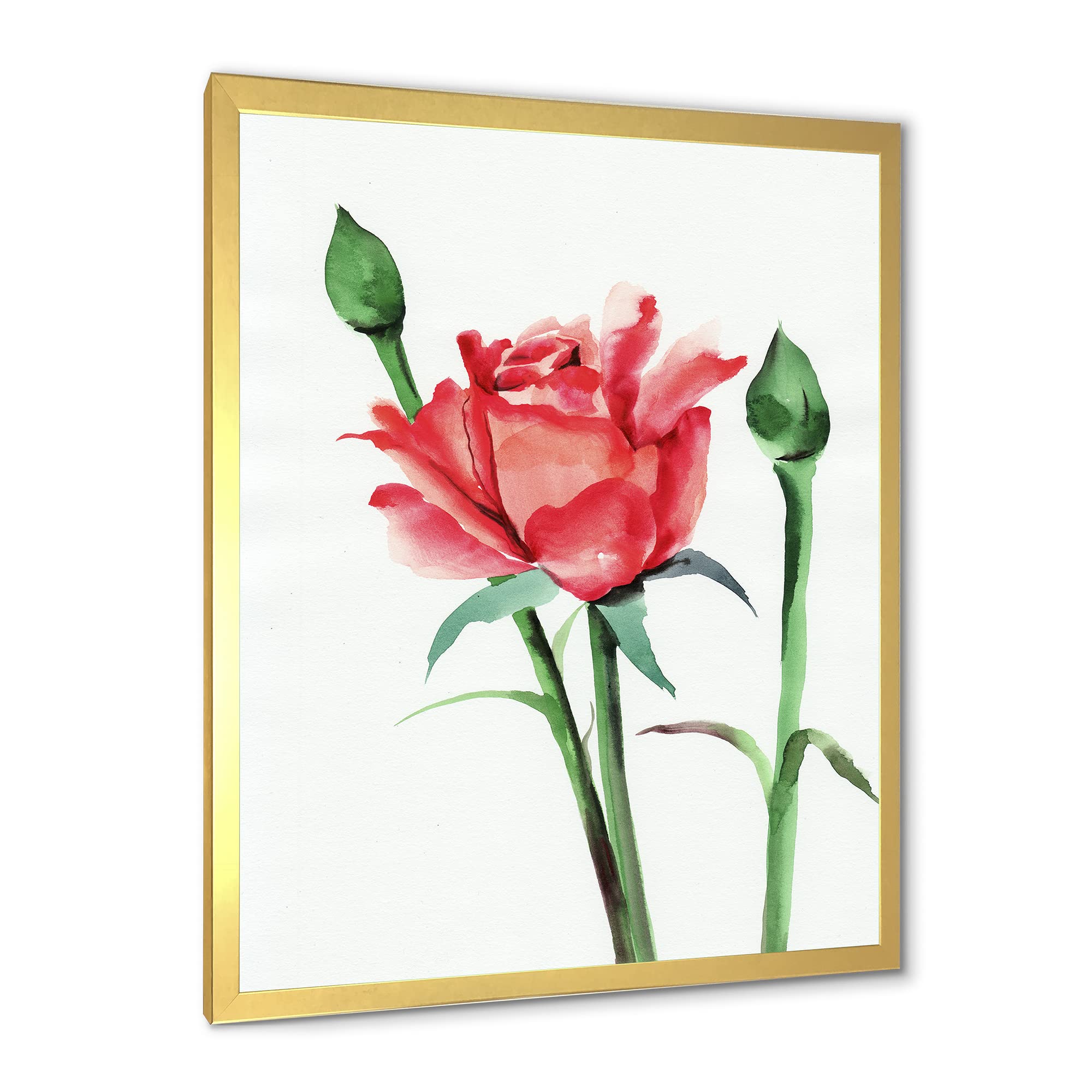 DesignQ Red Rose With Buds Traditional Framed Wall Art - Elegant Home Decor for Living Room, Bedroom & Office - Perfect Gift for Housewarming & Wedding