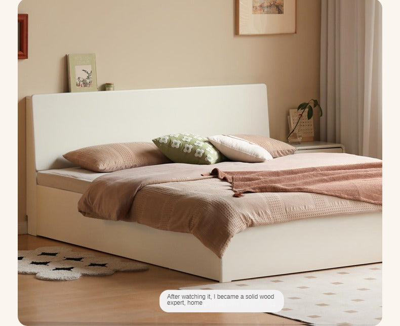 Solid Poplar Wood Box Storage Bed in Cream - Underbed Storage Solution for Small Spaces, Bedroom Organization & Minimalist Decor