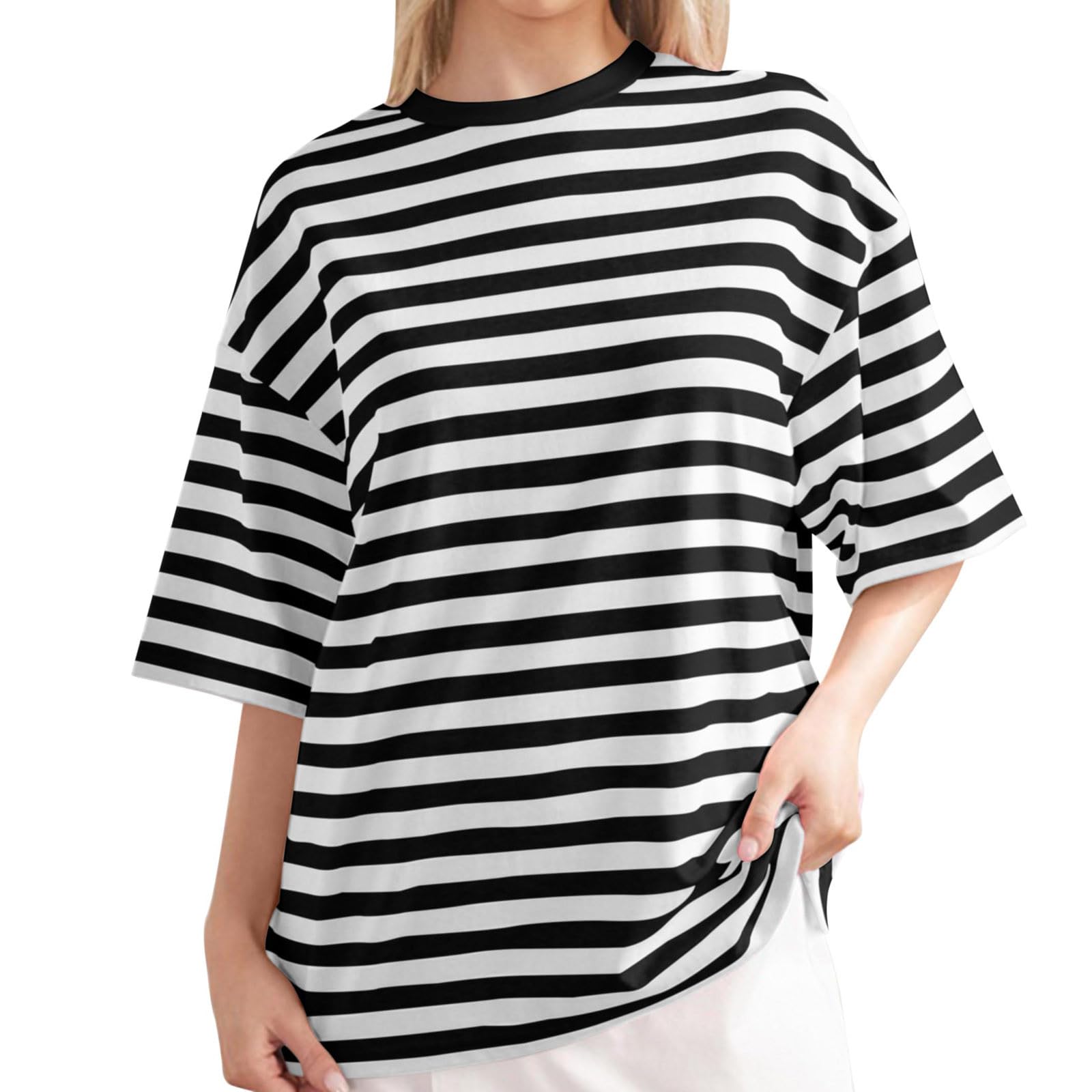 Oversized Striped T-Shirts for Women - Crew Neck Short Sleeve Loose Fit Summer Tee Shirt | Casual Pullover Top for Beach, Lounge & Everyday Wear
