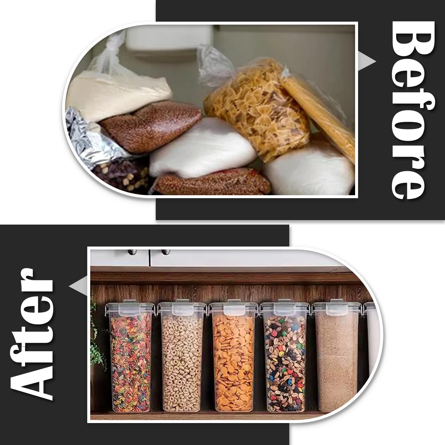 AEX 4-Pack Airtight Food Storage Containers for Cereal, Sugar, Flour & Snacks - Leak-Proof with Black Locking Lids - Perfect for Pantry Organization, Kitchen Storage & Bulk Food Dispensing