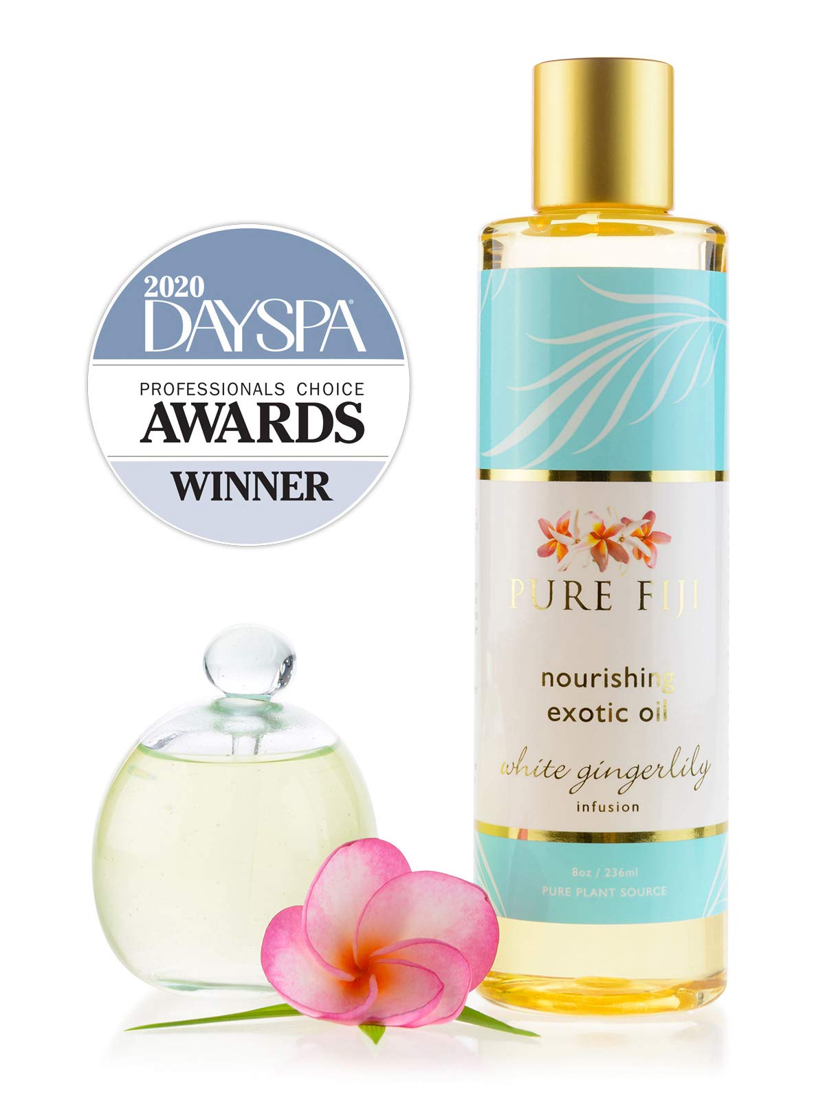 PURE FIJI Nourishing Exotic Body Oil - Natural Coconut & Vitamin E Moisturizer for Skin Care - Massage, Bath & SPA Oil for Women & Men - Hydrating Body Lotion with White Gingerlily Scent - 8oz - Perfect for Relaxation, Post-Shower Hydration & Aromatherapy
