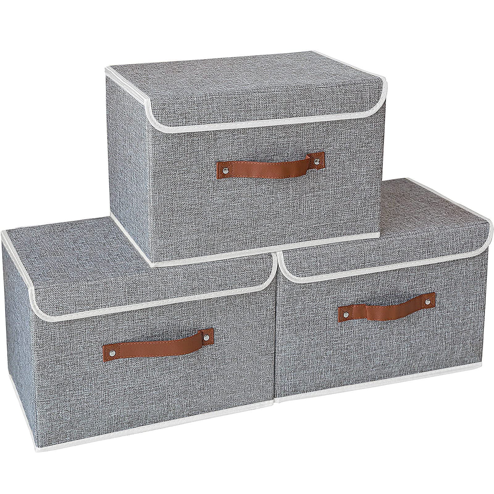 Yawinhe 6-Pack Collapsible Storage Bins with Lids - Foldable Fabric Organizer Baskets for Home, Bedroom, Closet & Office (17.7x11.8x11.8 Inches, White/Grey & Full Grey) | Perfect for Seasonal Storage, Toy Organization & Space Saving