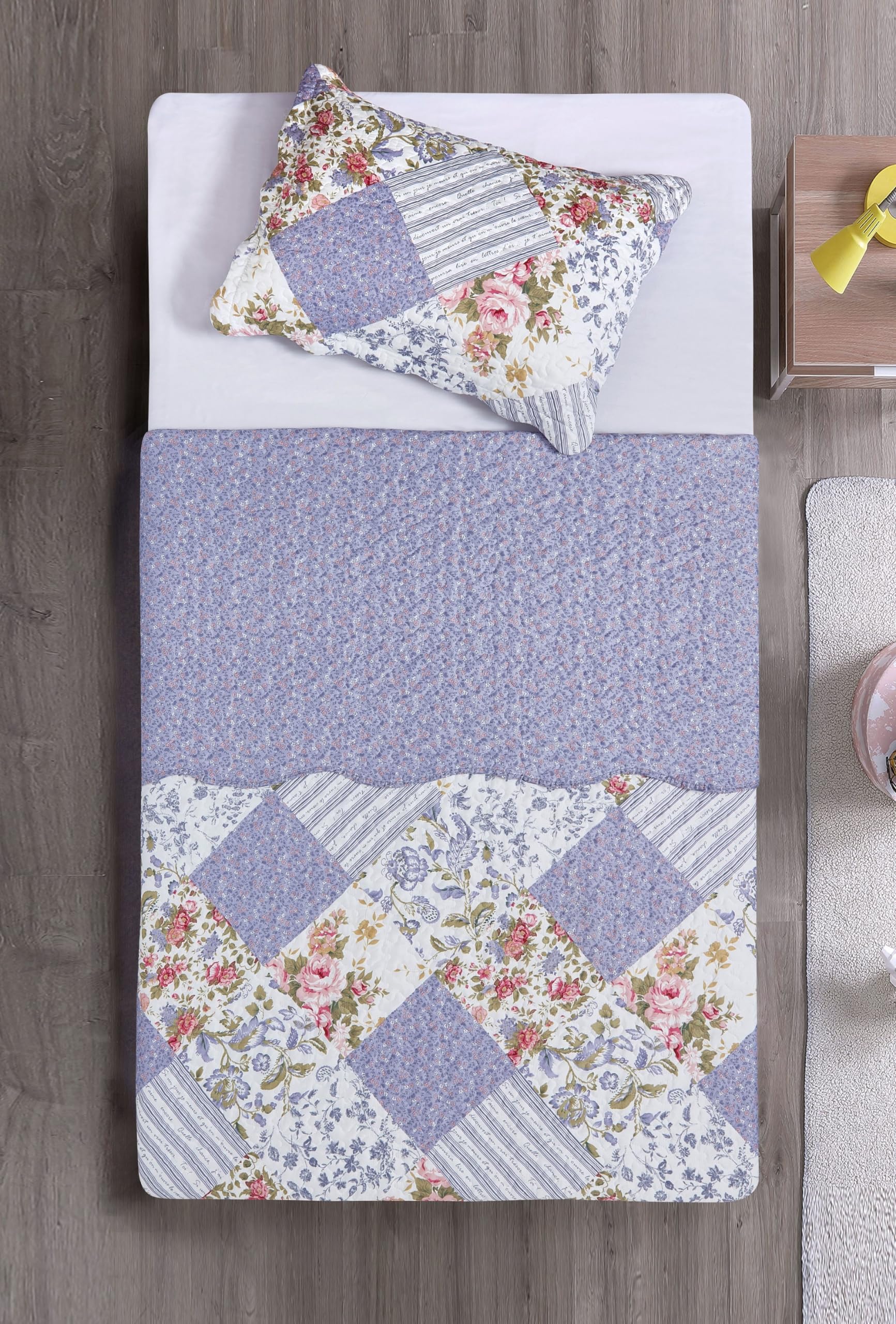 Reversible 2-Piece Quilt Set with Sham - Rose Violet Patchwork Bedspread | Lightweight All-Season Twin Size Coverlet | Perfect for Guest Rooms, Dorm Decor & Cozy Bedroom Makeover