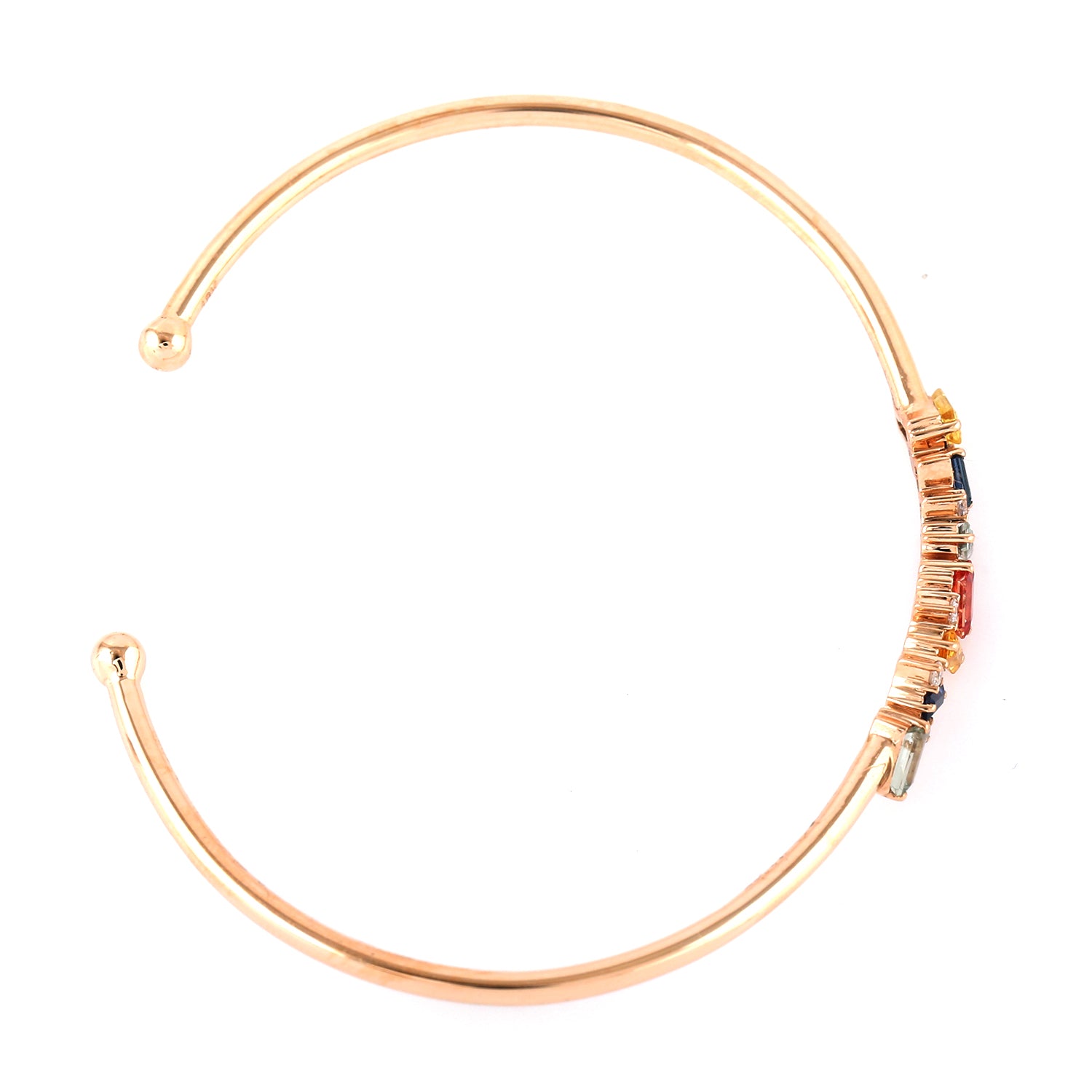 18K Rose Gold Baguette Multi Sapphire Prong Diamond Cuff Bangle Bracelet for Women - Elegant Jewelry Gift for Anniversary, Wedding & Special Occasions