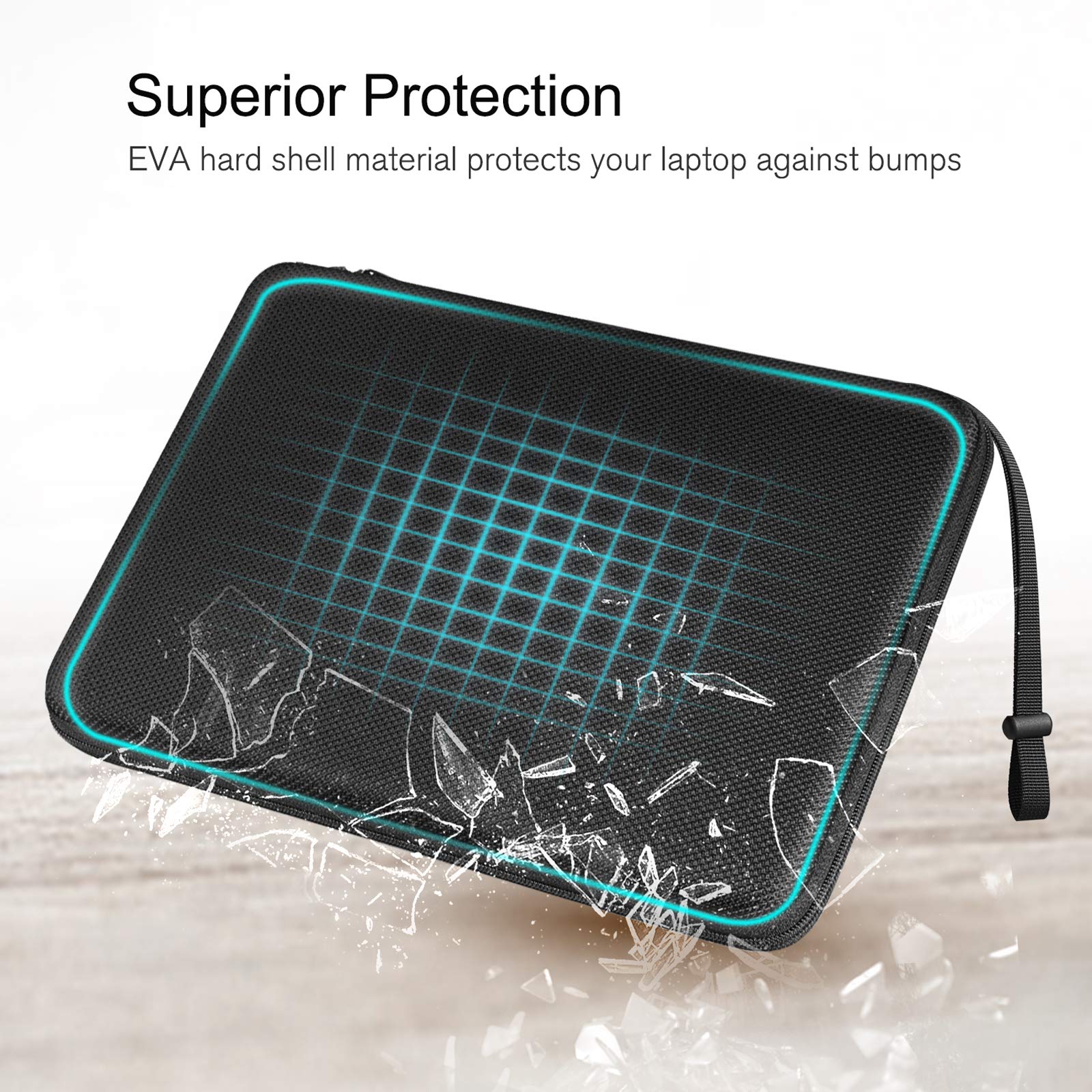 FINPAC 13-14 Inch Hard Laptop Sleeve with Accessory Pouch - Compatible with MacBook Air M4 2025/M3 2024, MacBook Pro M4/M3/M2 & Surface Laptop - Waterproof Protective Case (Black) - Perfect for Travel, Office & School Use