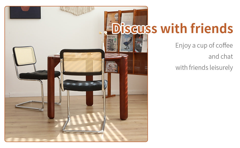 Modern Mid Century Breuer Style Dining Chairs Set of 2 - Faux Leather & Rattan Accent Chairs with Chrome Legs for Living Room, Kitchen, Dining Area - Black Upholstered Side Chairs (2-Piece Set) - Perfect for Small Spaces, Breakfast Nooks and Contemporary Home Decor
