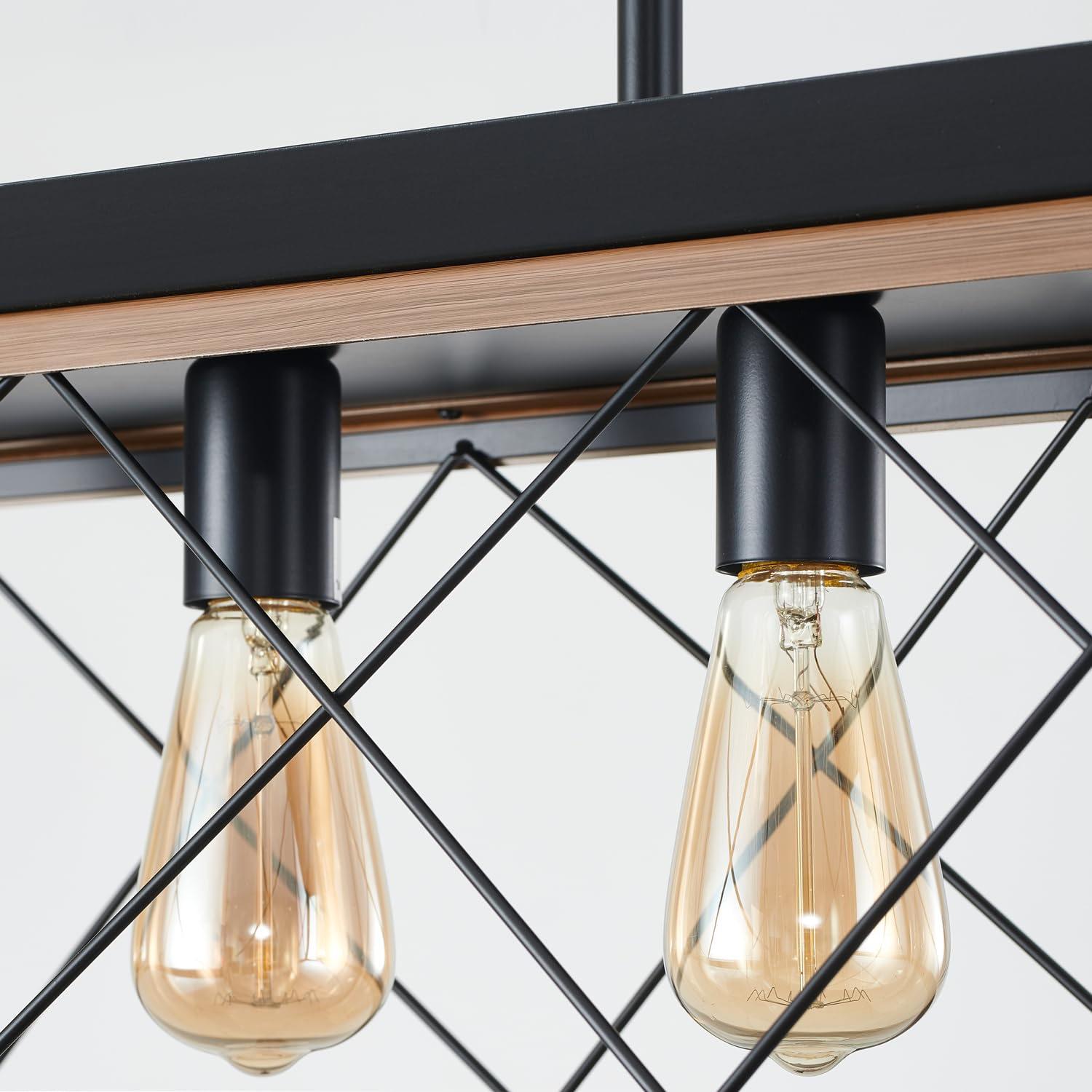 Farmhouse Kitchen Island Lighting - 5-Light Rustic Rectangular Chandelier (31.5 Inch) - Walnut Finish Dining Room Pendant Light for Kitchen, Breakfast Nook, Pool Table & Game Room Lighting