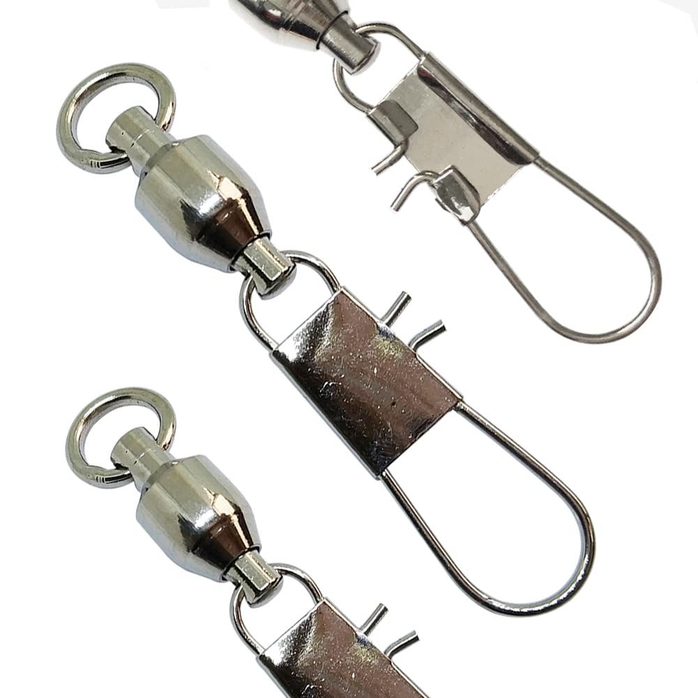 High Strength Fishing Ball Bearing Swivels with Interlock Snap - Solid Ring Barrel Swivels & Safety Clips for Saltwater & Freshwater Fishing - Perfect for Leader, Lure, Jigs & Line Connector (Pack of 25) - Ideal for Deep Sea, Lake, and River Fishing Adventures