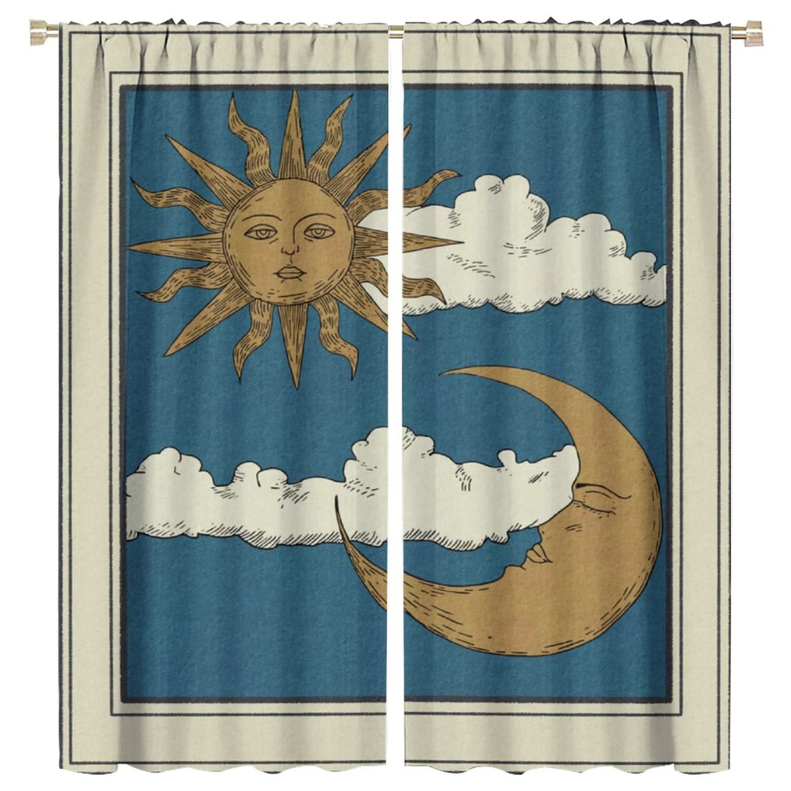 Sun Moon Stars Blackout Curtains - Energy Efficient Rod Pocket Window Panel for Living Room & Bedroom (63x72 Inch) - Perfect for Light Blocking, Privacy & Home Decor