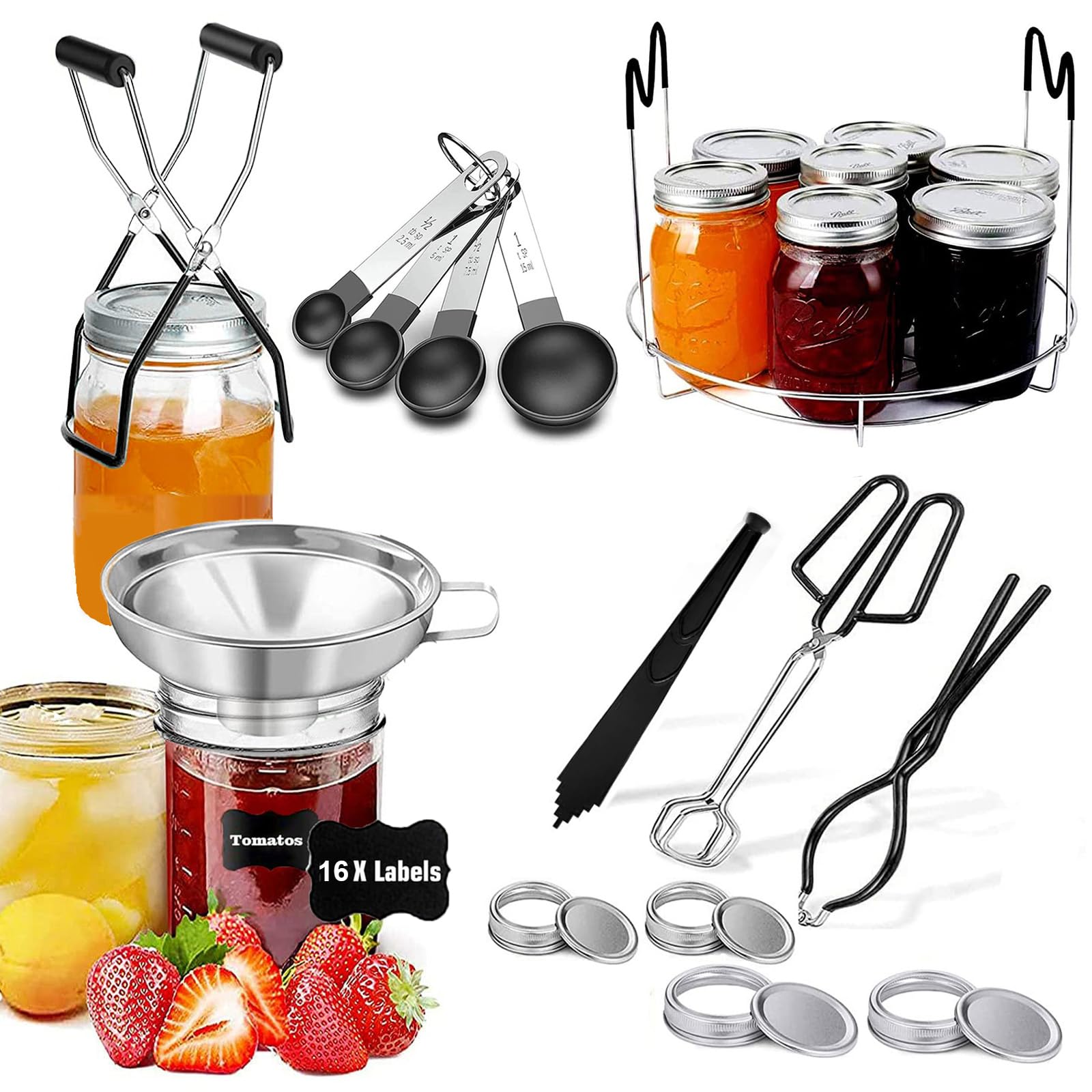 HOMMES Mason Jar Canning Supplies Starter Kit - Pot, Funnel, Lifter, Wrench, Tongs, Lid Lifter & Bubble Remover for Home Canning, Preserving Food, DIY Jams & Pickles