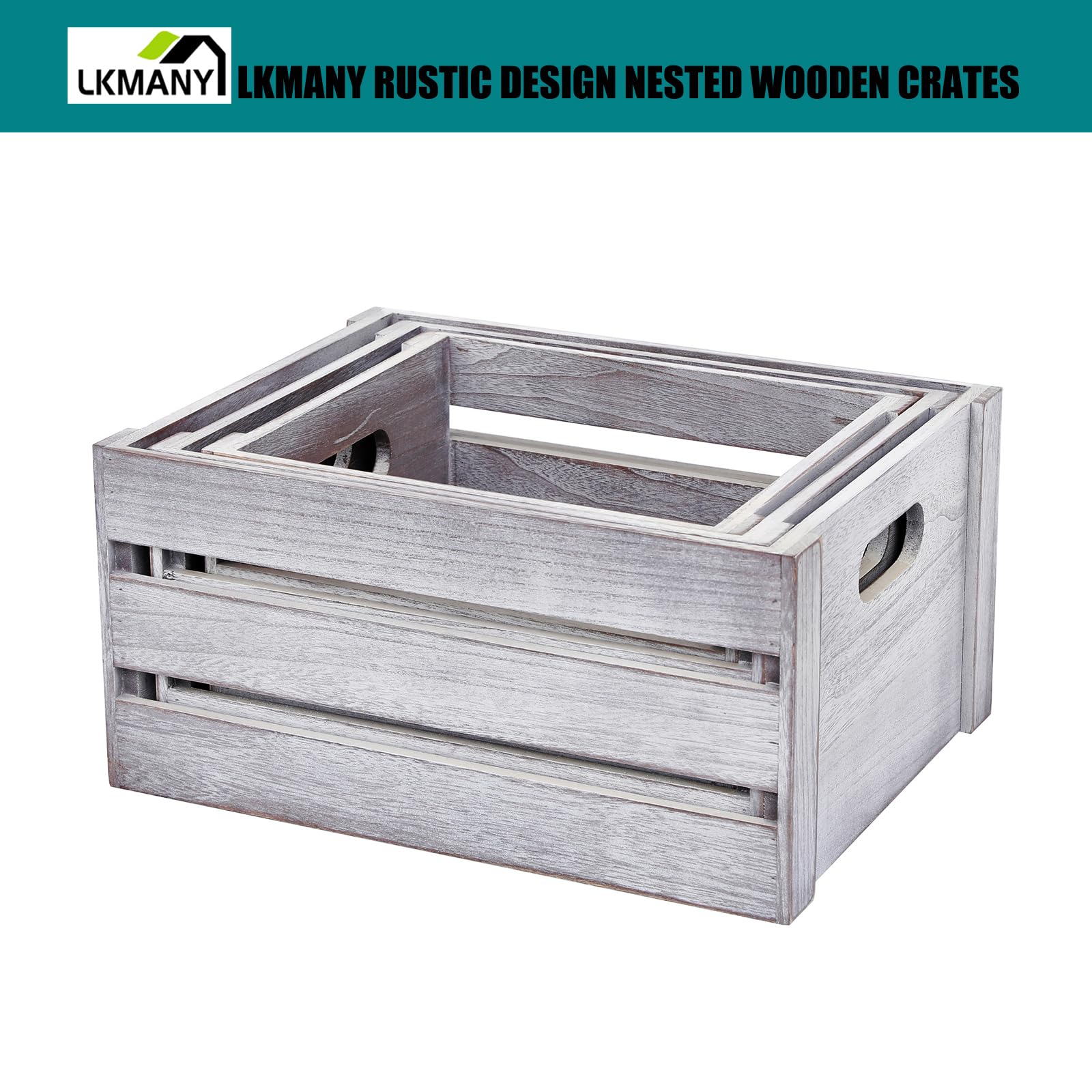 Rustic White Wooden Storage Crates - Set of 3 Nesting Decorative Wood Boxes for Home Organization, Display Shelves & Farmhouse Decor | Perfect for Living Room, Bedroom & Office Storage Solutions
