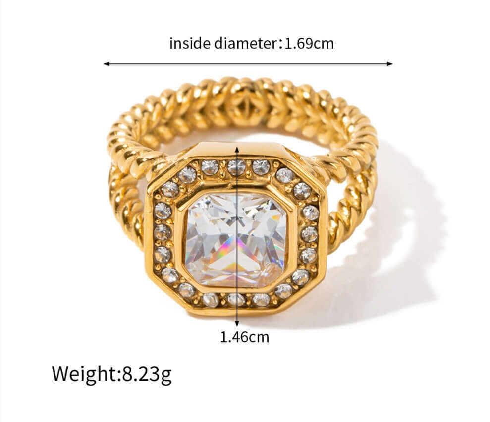 18K Gold Vintage Green Cubic Zirconia Twist Split Ring - Elegant Jewelry for Women, Perfect for Parties, Weddings & Special Occasions | JDR694