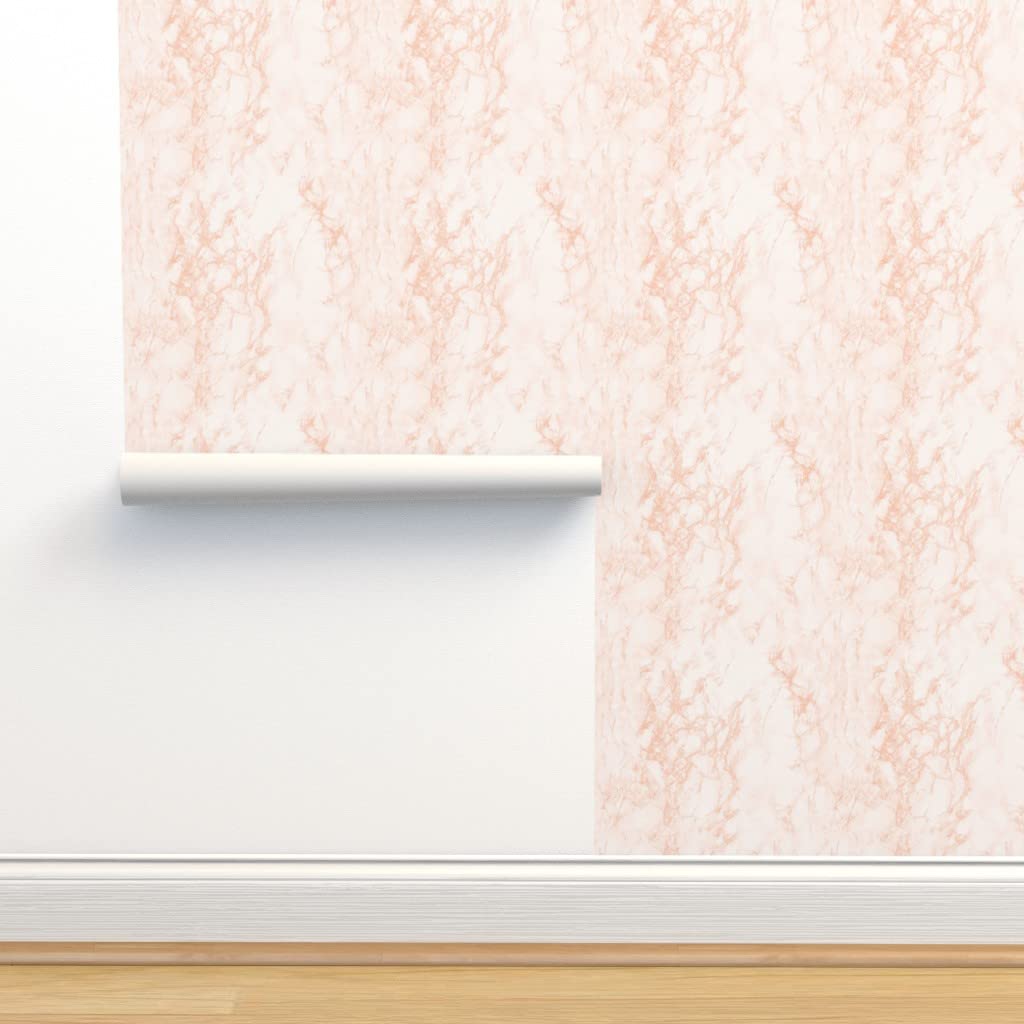 Removable Wallpaper Swatch - Marble Coral White Blush Pastel Stone Nature Wedding Custom Pre-Pasted Wallpaper | Peel & Stick Sample for Home Decor, Nursery, Bedroom & Office by Spoonflower