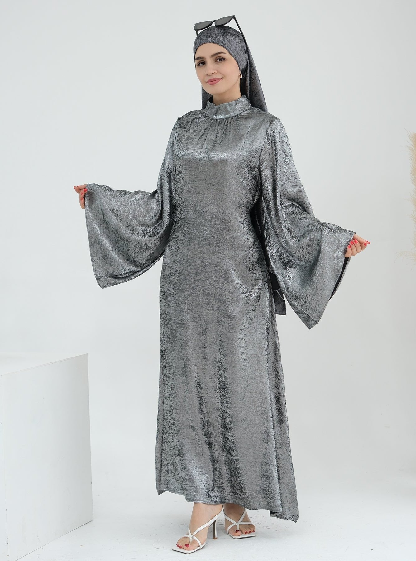 Bailey Shimmer Maxi Dress for Women - Elegant Steel Blue Long Evening Gown with Flowy Skirt | Perfect for Weddings, Parties, and Special Occasions