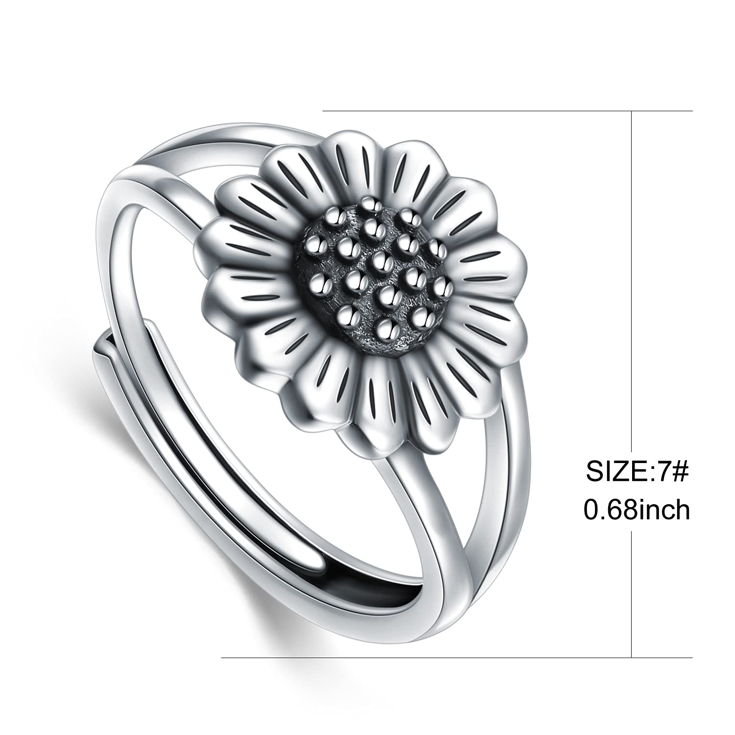 925 Sterling Silver Flower Ring - Vintage Sunflower, Lotus, Rose & Mandala Boho Stackable Adjustable Celtic Rings for Women | Unique Jewelry Gift for Christmas, Party, Festival & Everyday Wear | Thumb Ring, Layering Ring, Fashion Statement