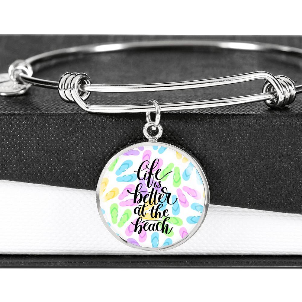 Life is Better at the Beach Bangle Bracelet - Stylish Adjustable Summer Jewelry for Women | Perfect for Vacations, Beach Trips & Boho Fashion