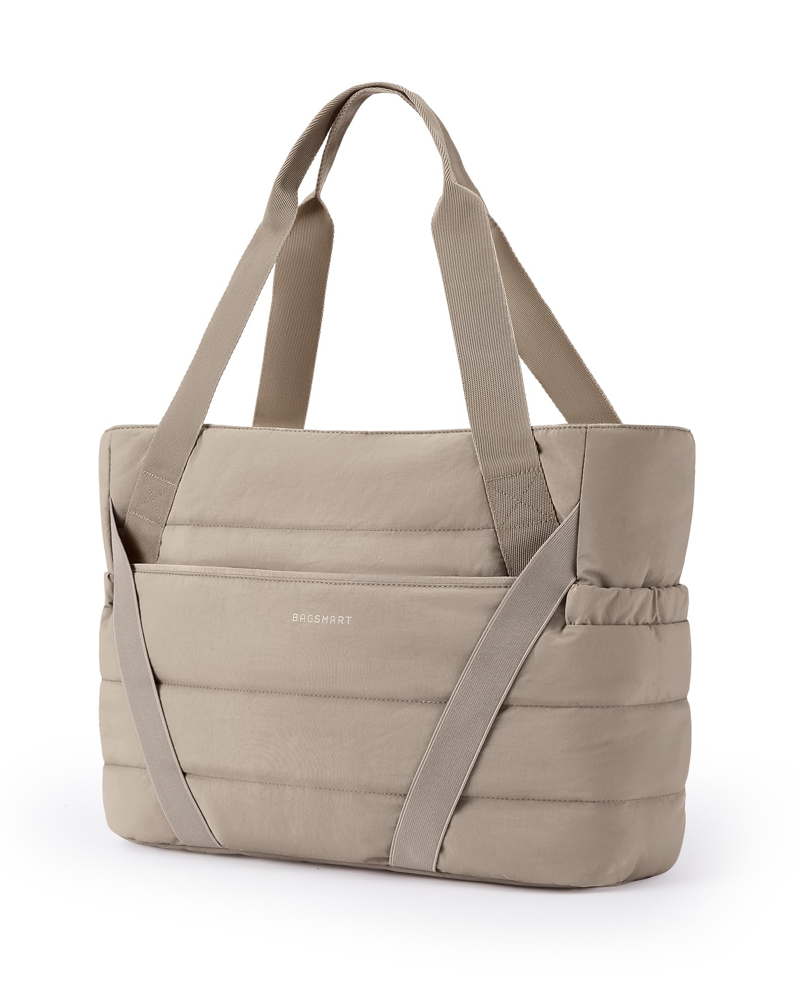 BAGSMART Large Quilted Tote Bag for Women with Zipper & Adjustable Yoga Mat Straps - Stylish Work Bag, Gym Bag & Travel Tote for Yoga, Office, Shopping & Daily Commute