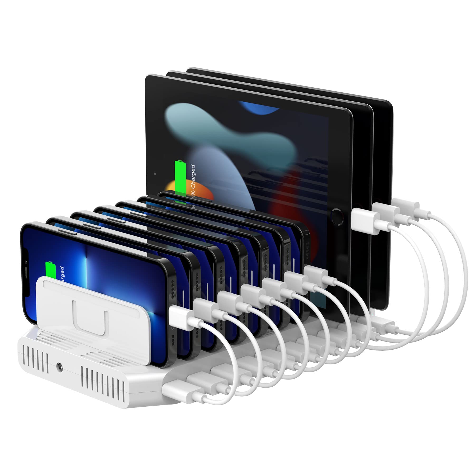 Unitek 10-Port USB Charging Station with SmartIC Technology | Multi-Device Charger for iPhone, iPad, Tablet, Kindle | Adjustable Dividers & Organizer Stand | Perfect for Home, Office & Travel Use