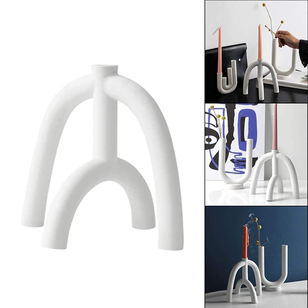 White Ceramic Candlesticks for Pillar Candles - Modern & Durable Candle Holders (19cm x 18cm) - Perfect for Wedding Centerpieces, Home Decor & Dining Table Arrangements