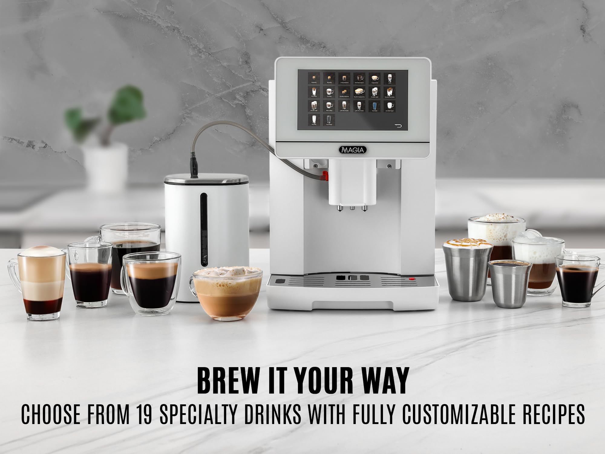Zulay Magia Fully Automatic Espresso Machine with Built-in Grinder - 19 Customizable Coffee Options - Includes Insulated Milk Frother & Premium Espresso Cups - Self-Cleaning System for Easy Maintenance - Original White - Perfect for Home Baristas & Office Coffee Stations