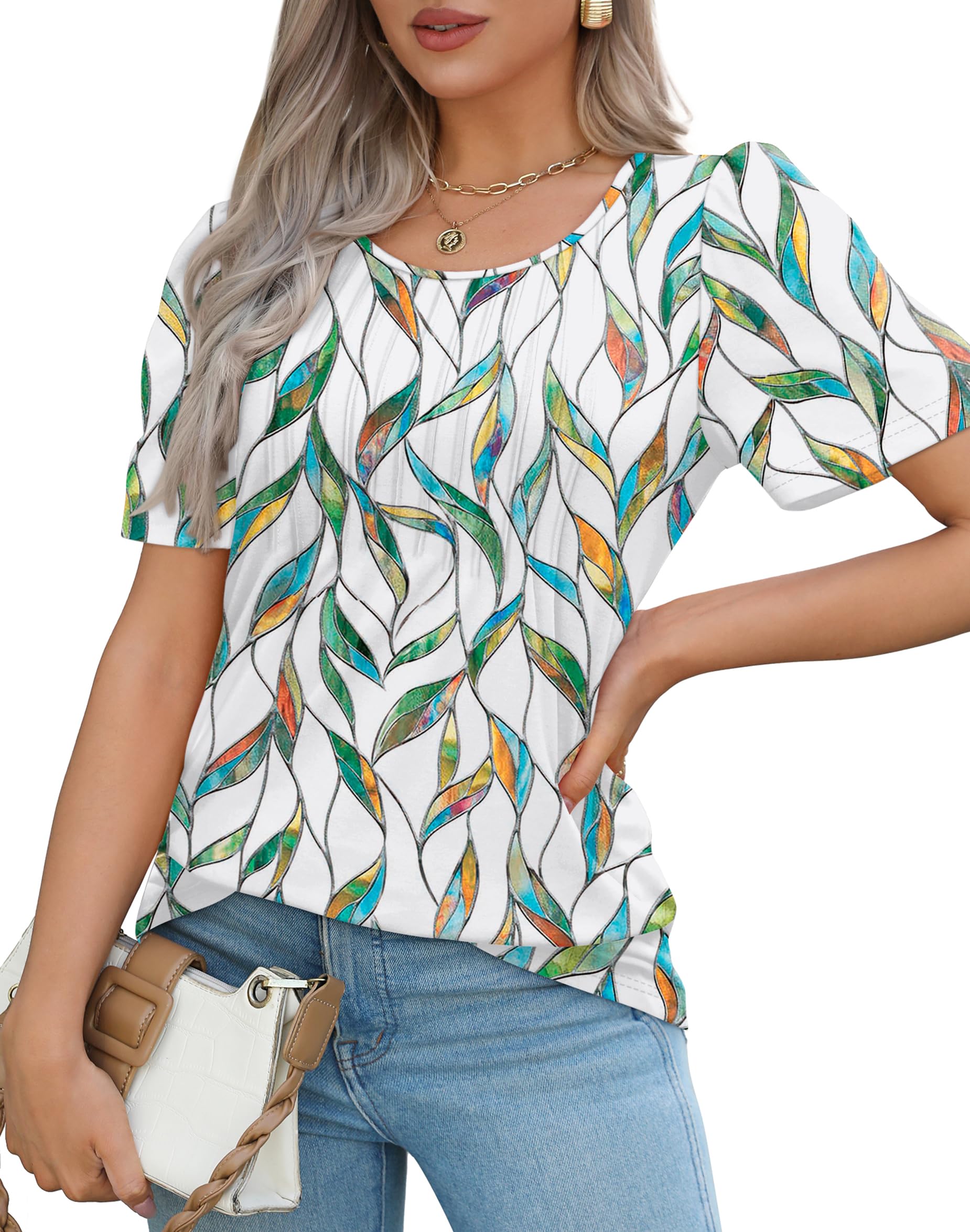 WIHOLL Women's Short Sleeve Pleated Blouse - Summer Casual Dressy Tops with Front Pleats | Perfect for Office Wear, Date Nights & Summer Outfits