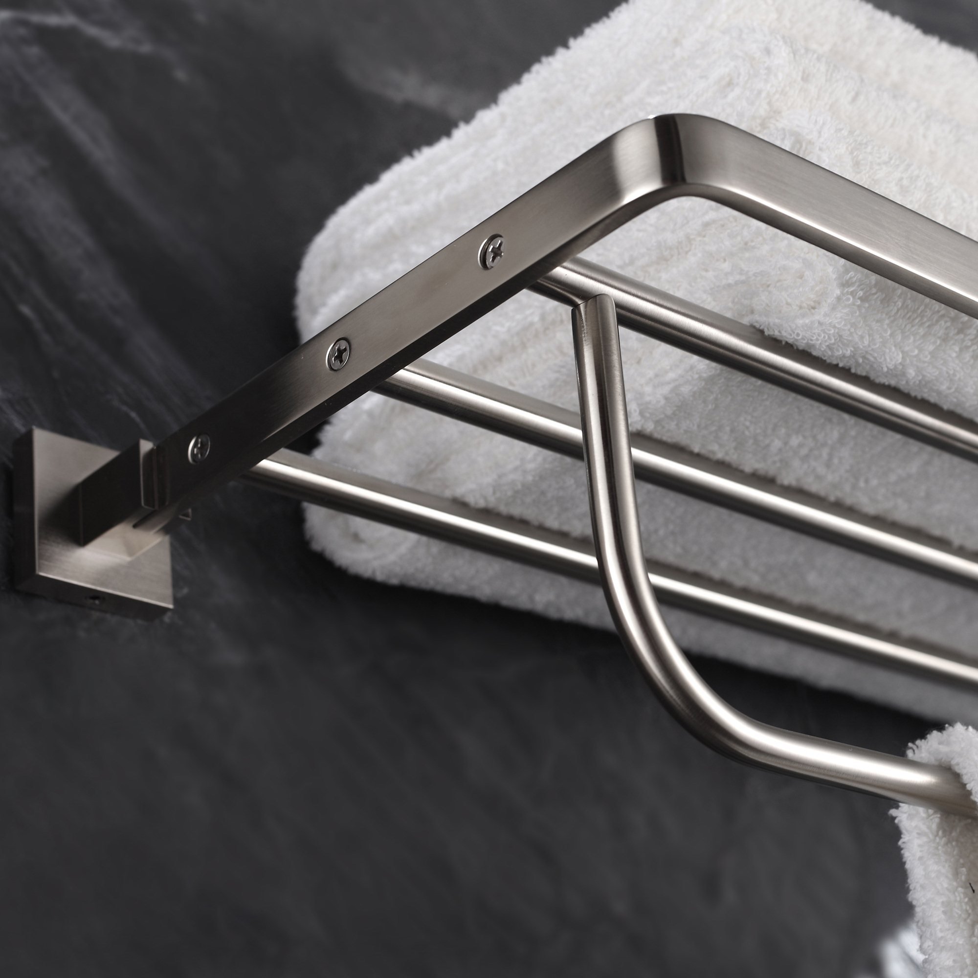 Kraus Aura Brushed Nickel Bathroom Towel Rack with Bar - Modern Bathroom Accessories for Spa-Like Luxury & Organization