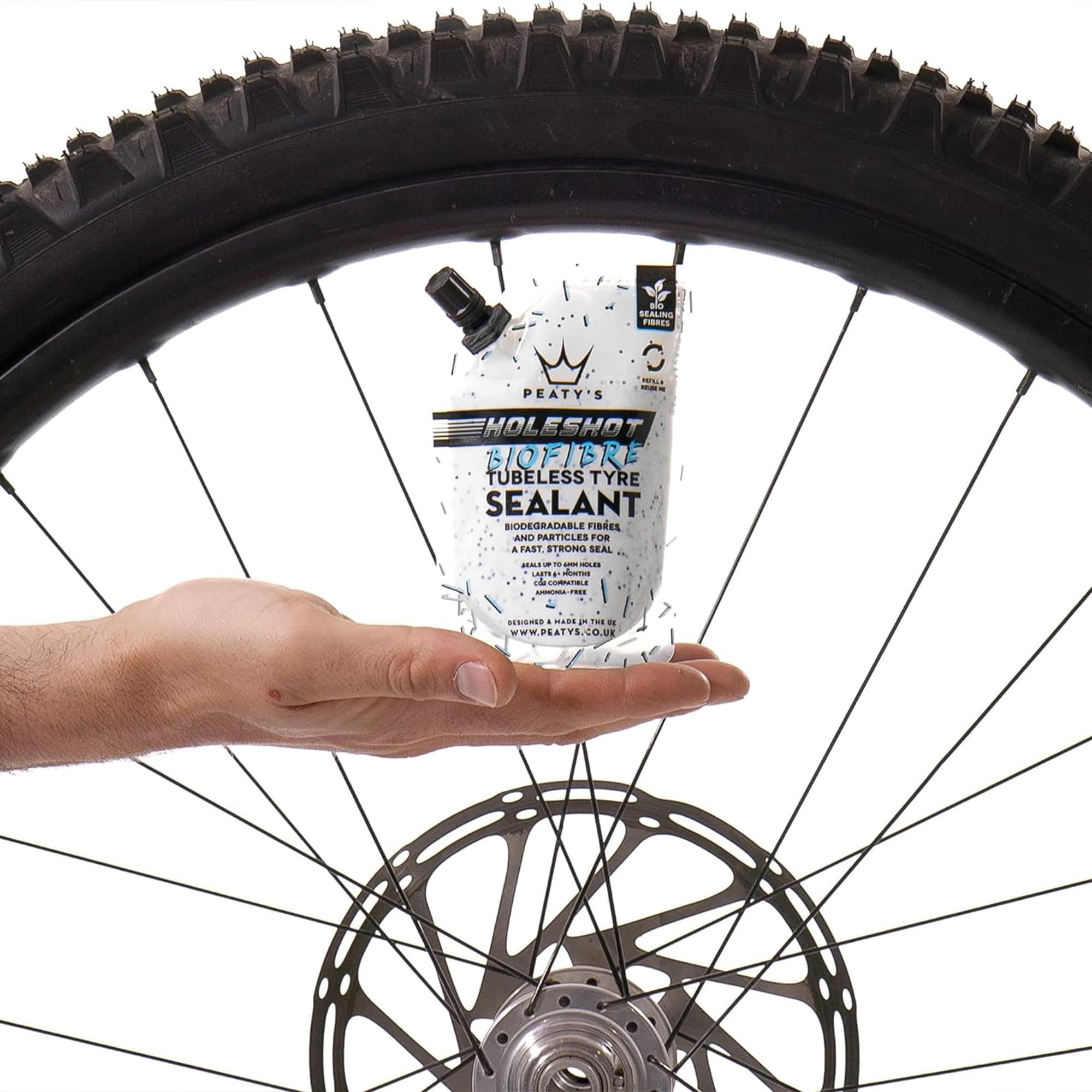 Peaty's Holeshot Biofibre Tubeless Tire Sealant - Fast Acting Puncture Repair for Mountain, Road & Gravel Bikes - Prevents Flat Tires for Off-Road, Commuting & Adventure Cycling