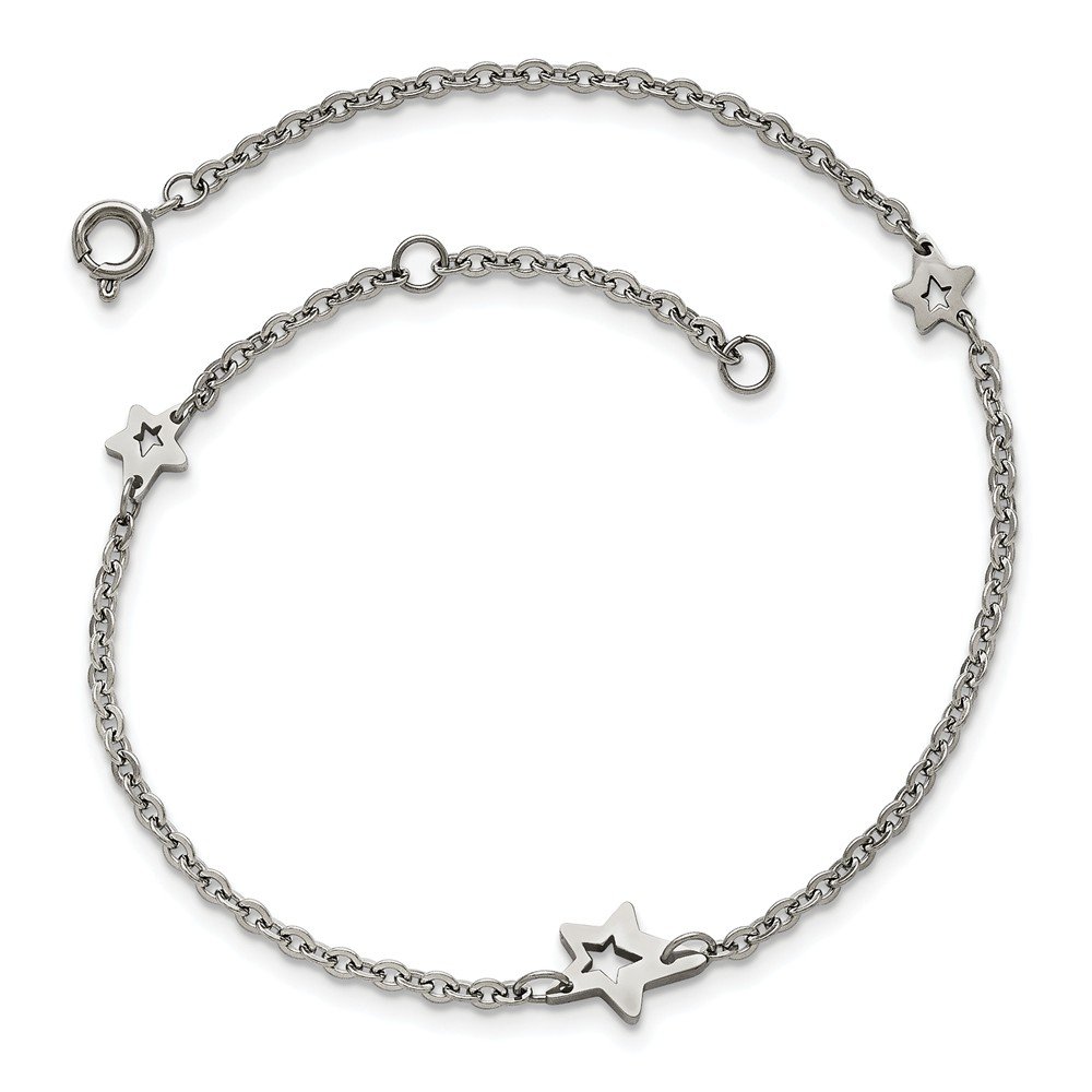 1In Solid Stainless Steel Polished Star Anklet Bracelet - Perfect for Beach Parties, Summer Outfits & Boho Fashion Accessories