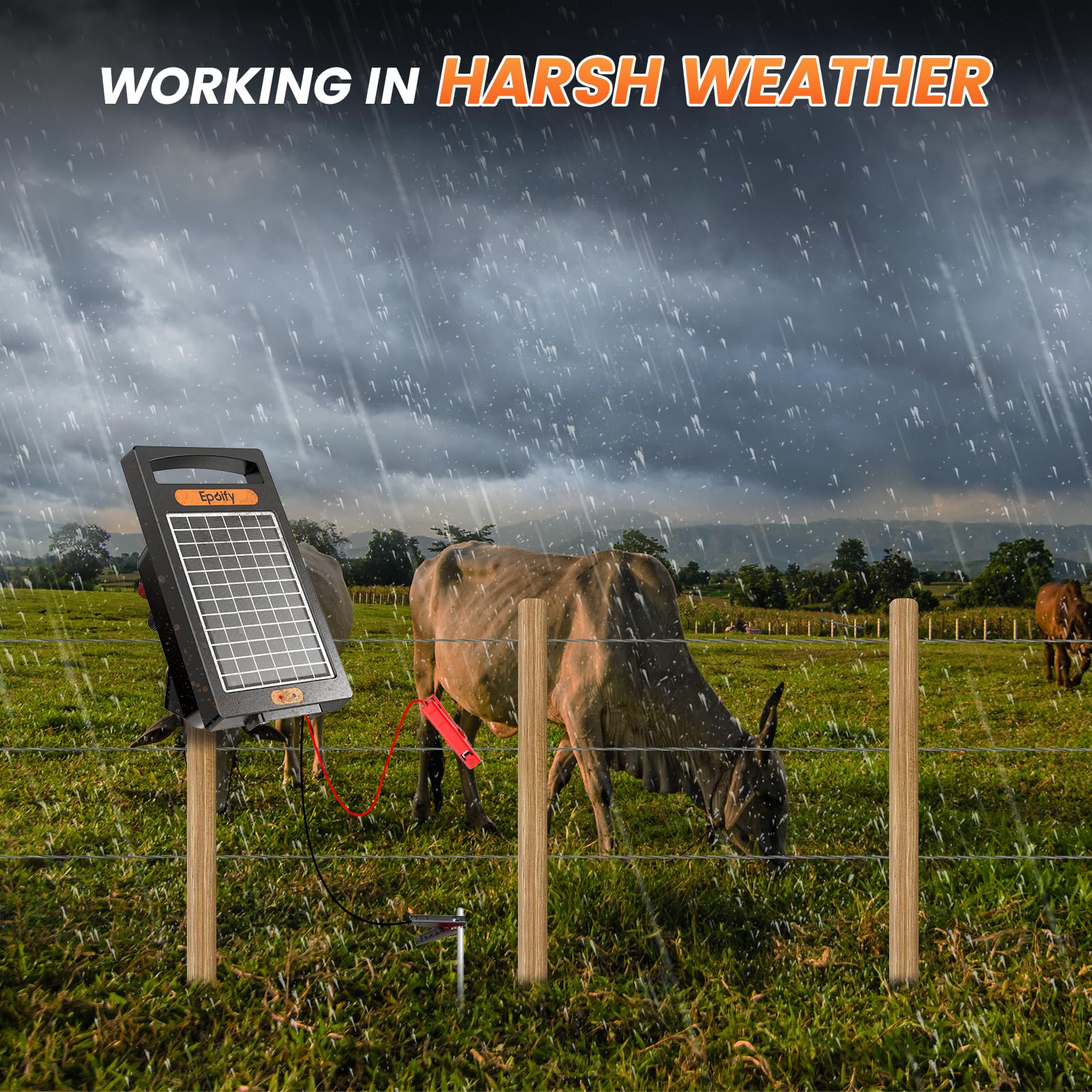 24 Hour Solar Electric Fence Charger - 10 Miles Range, 10200V Output with Solar Panel | Portable Livestock Fence Energizer (0.18J) for Cattle, Horses & Farm Animals | Weatherproof & Easy Installation