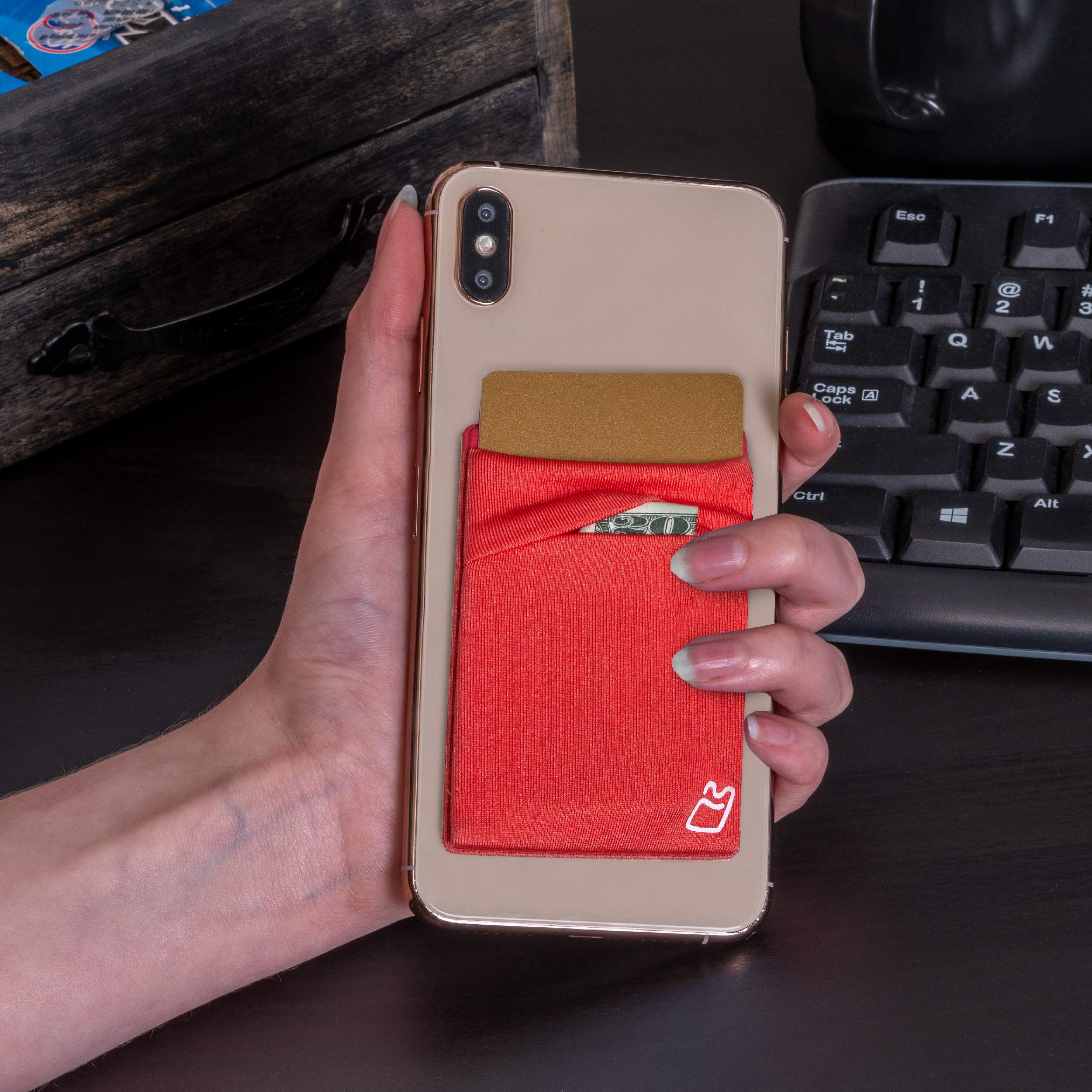 Stick-On Phone Wallet Case - Dark Blue & Neon Green Card and Money Holder for iPhone & Android | Perfect for Hands-Free Shopping, Travel & Daily Essentials