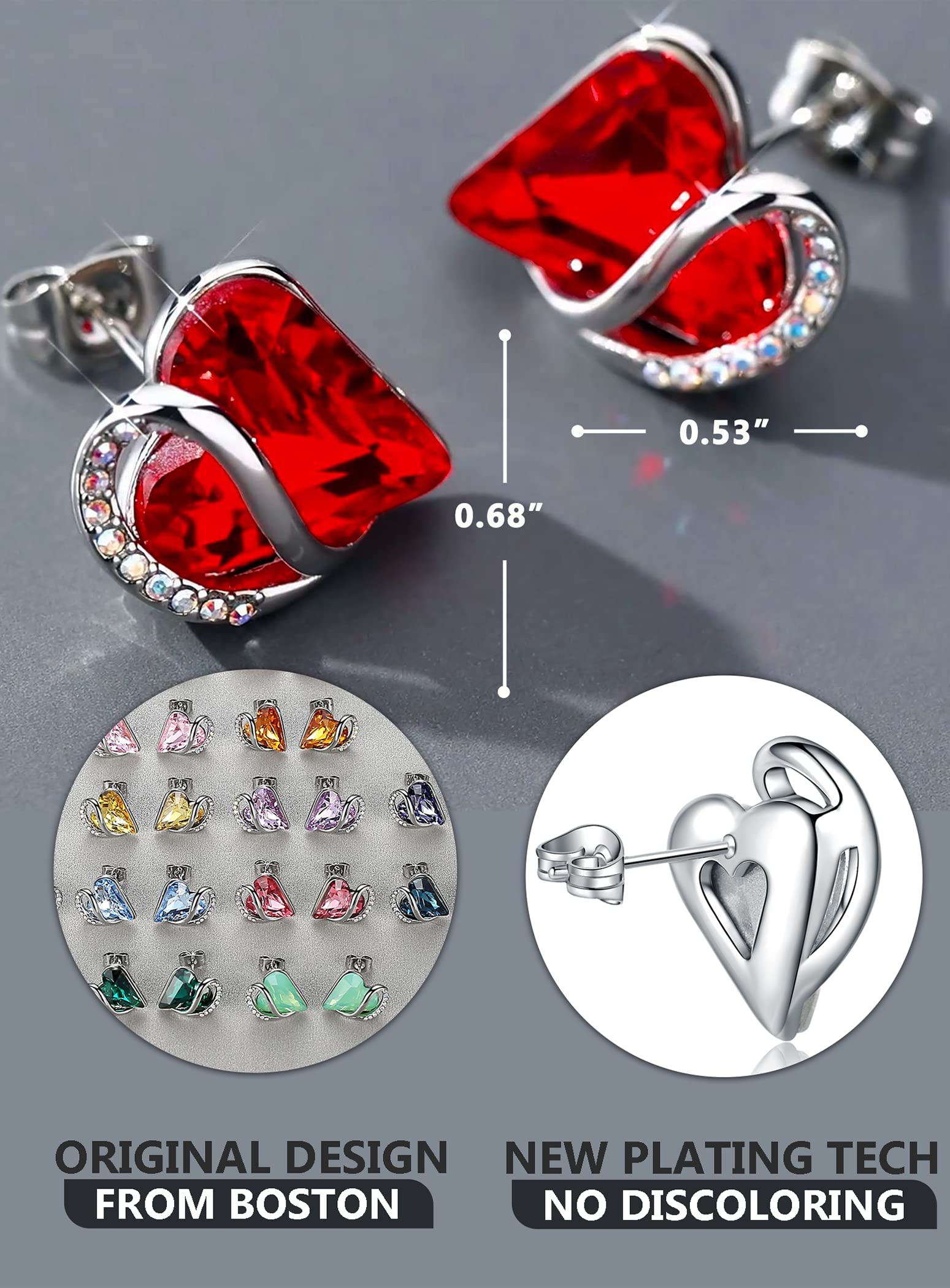 Leafael Infinity Love Heart Birthstone Crystal Stud Earrings for Women - Sterling Silver Fashion Jewelry - Perfect Holiday, Birthday Gift for Mother, Daughter, Wife, Sister | Elegant Everyday Wear & Special Occasion Accessories