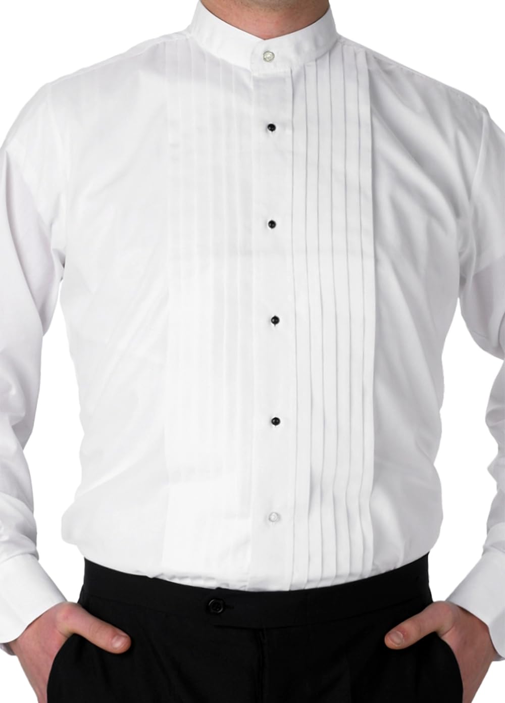 Men's Banded Collar Dress Shirt with 1/2