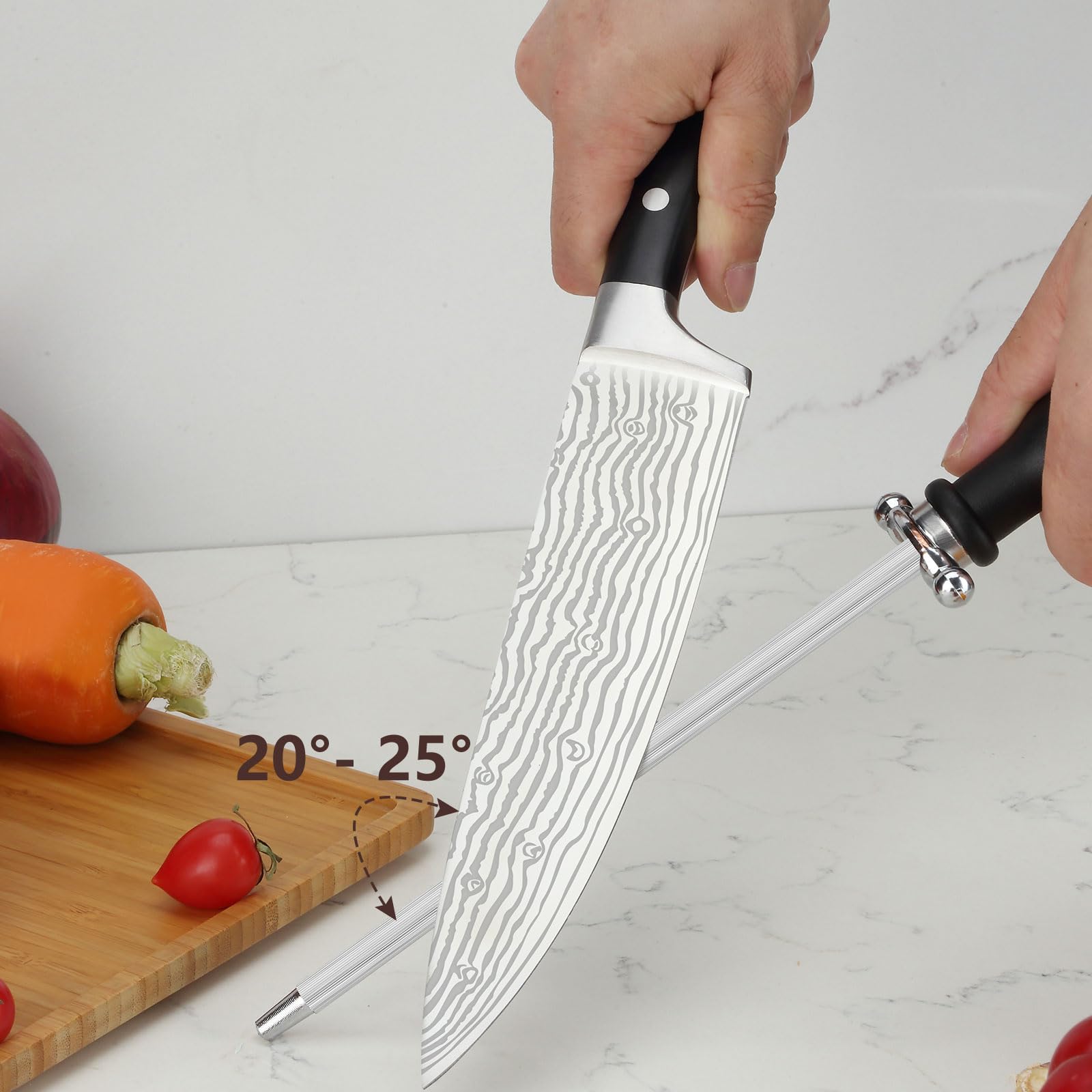 BEWOS 8.3-Inch Professional Chef Knife Set with Sharpener - Ultra Sharp Stainless Steel Kitchen Knives for Cooking, Slicing & Chopping - Ergonomic Handle & Gift Box - Perfect for Home Chefs & Professional Kitchens