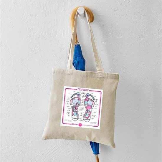 Reflexology Chart Tote Bag - Natural Canvas Reusable Shopping Bag for Yoga, Massage Therapy & Daily Use | Eco-Friendly Grocery Tote