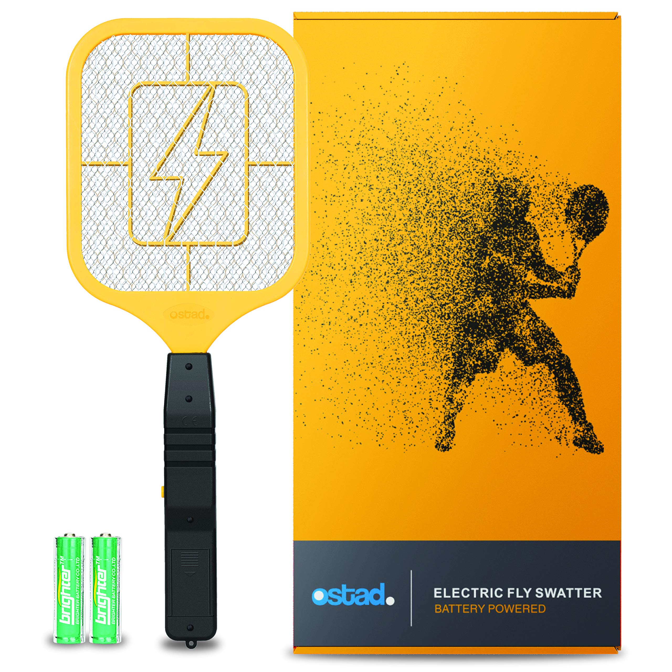 Ostad Bug Zapper Electric Fly Swatter Racket - 3500V Powerful Handheld Mosquito & Insect Killer for Indoor/Outdoor Use - Rechargeable Fly Swatter for Bees, Wasps & Flying Pests (AA Batteries Included) - Perfect for Patio, Camping & Home Pest Control