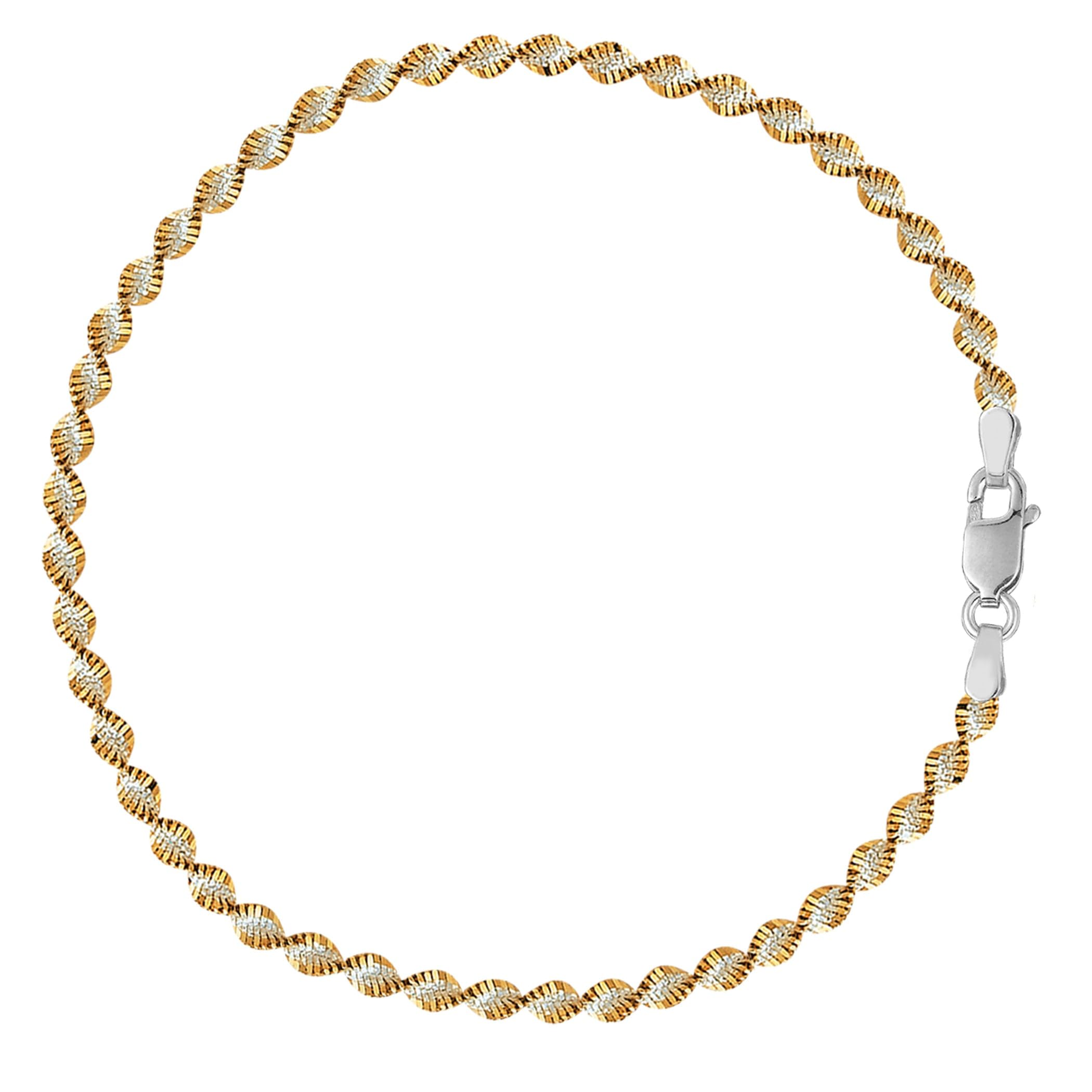 Elegant Sterling Silver Singapore Style Chain Anklet - White & Yellow Gold Plated | Perfect for Beach Parties, Summer Fashion & Boho Jewelry Collection