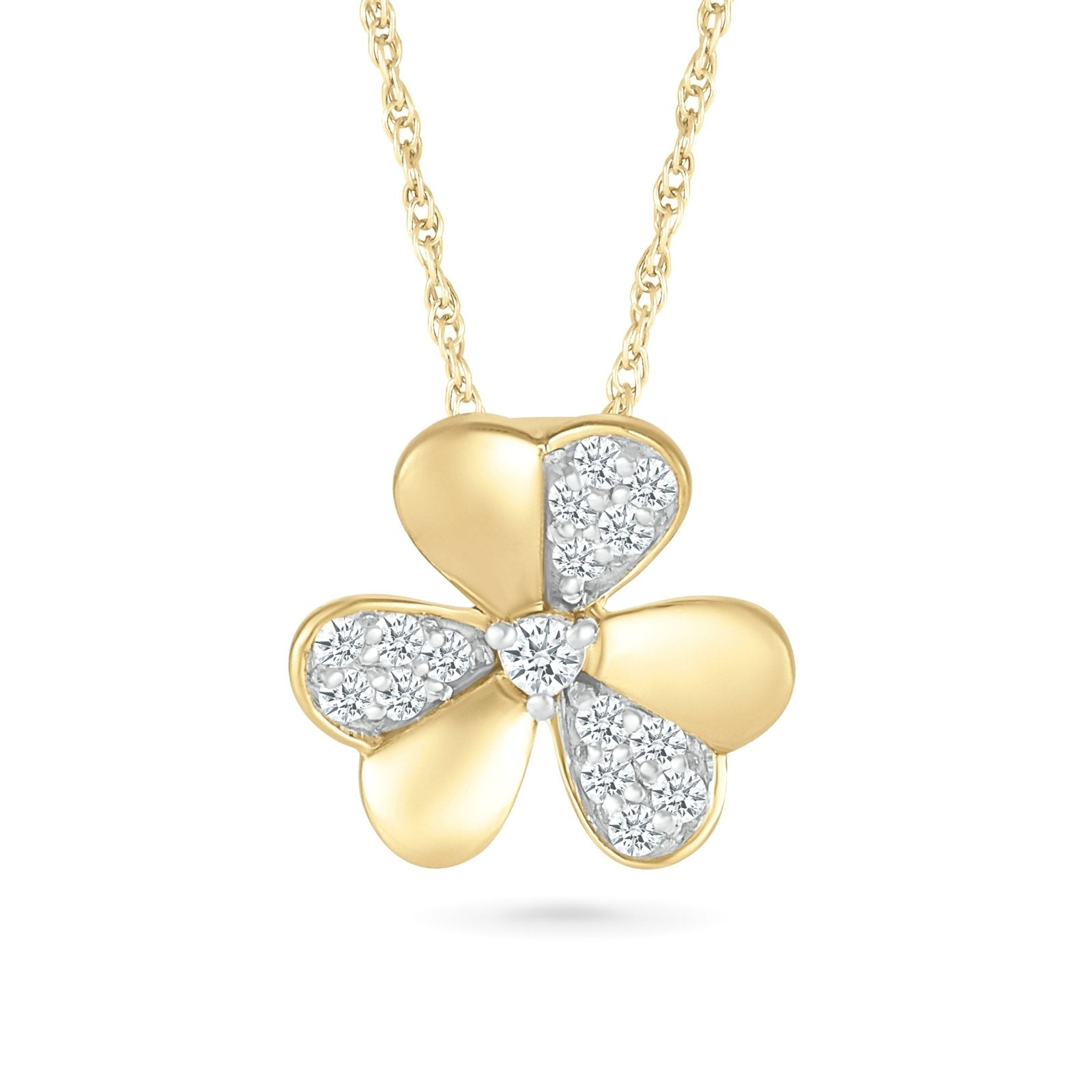 10k Yellow Gold Diamond Three Leaf Clover Necklace - Lucky Charm Pendant for Women, Gift for St. Patrick's Day, Birthday & Anniversary Jewelry