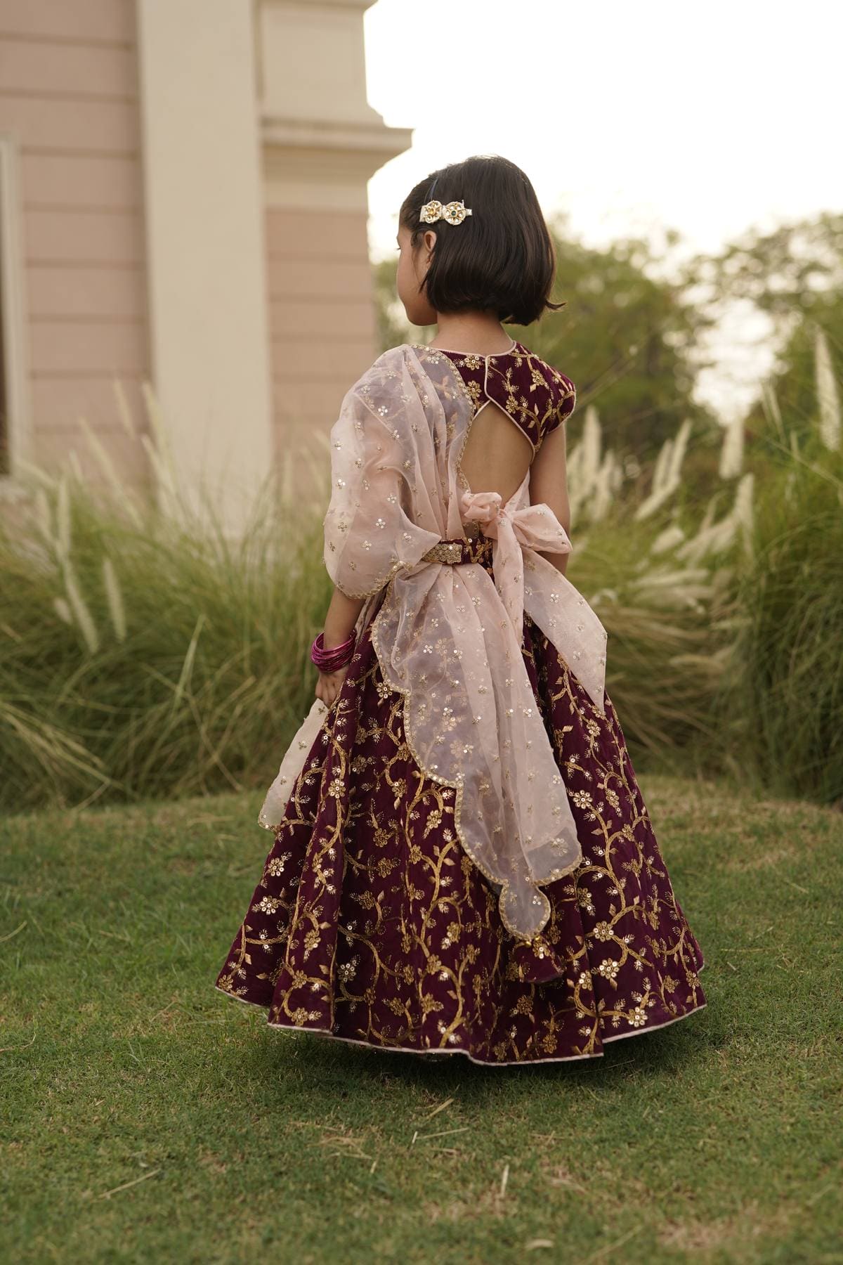 Pre Order: Elegant Wine Embroidery Velvet Lehenga Choli with Dupatta Set | Indian Bridal Wear, Wedding Party Outfit, Festive Occasion Dress